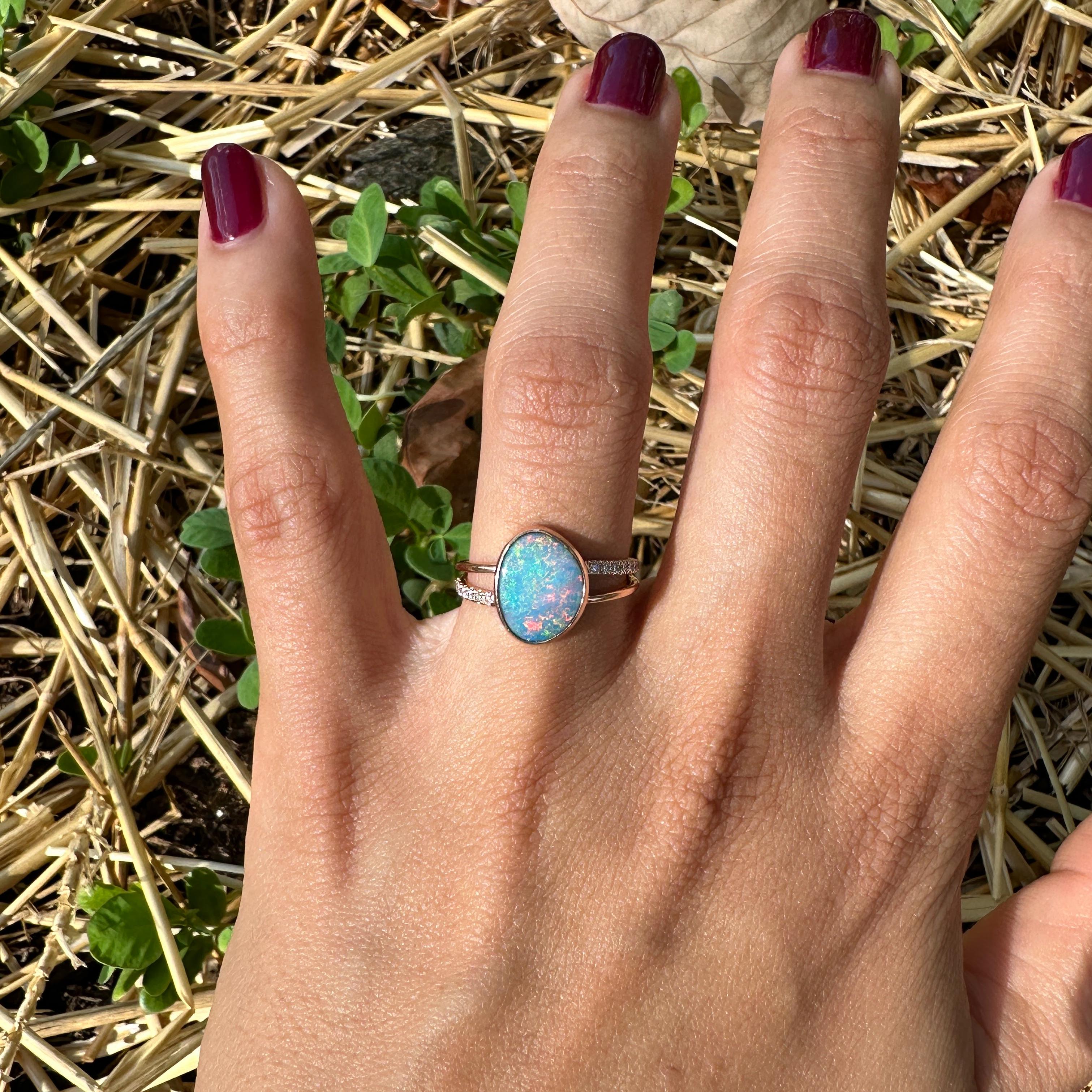 1,8 Karat Boulder-Opal-Ring mit Steinmetz-Diamanten in massivem 14K Gold Fancy 11x9 mm für Damen oder Herren im Angebot