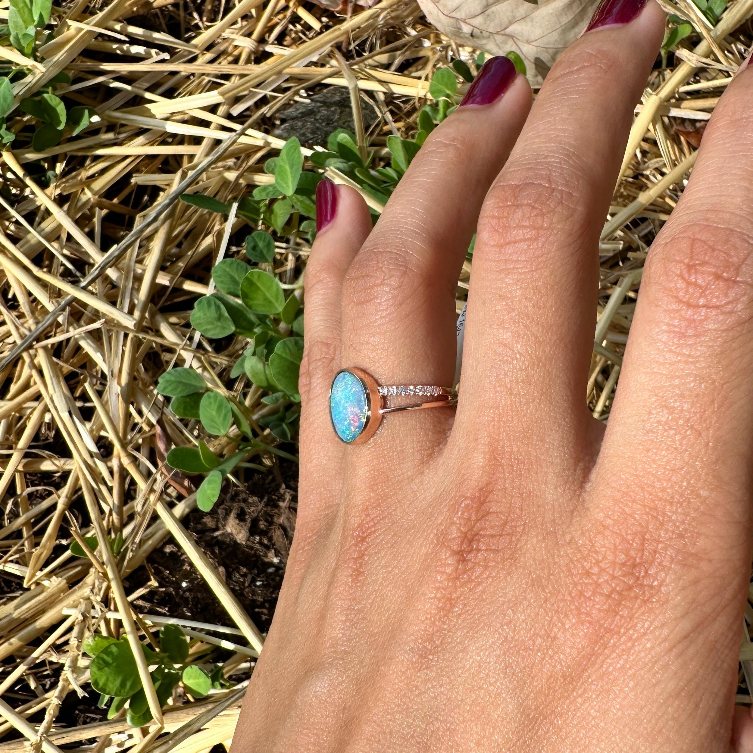 1.8ct Boulder Opal Ring w Earth Mined Diamonds in Solid 14K Gold Fancy 11x9mm For Sale 1