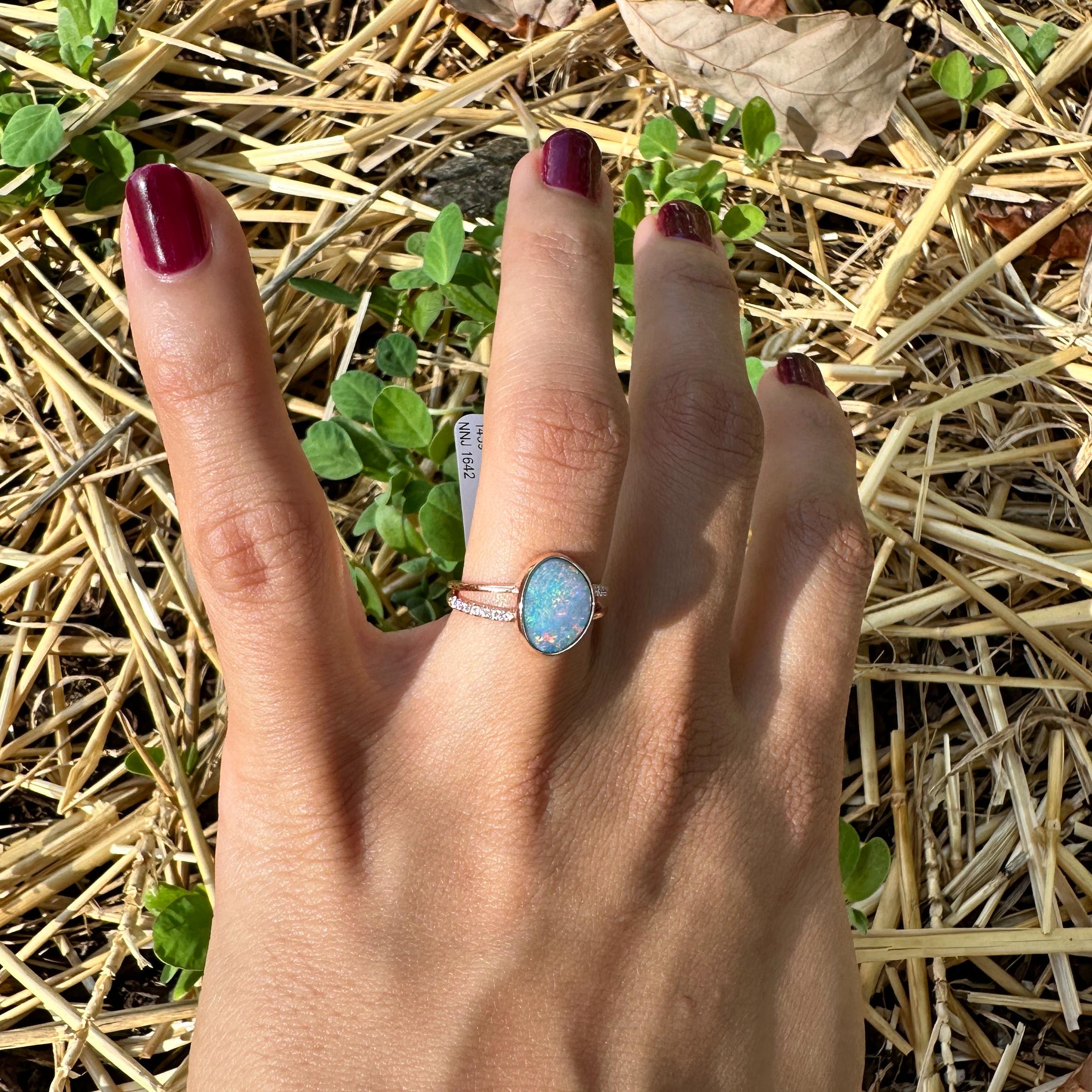 1.8ct Boulder Opal Ring w Earth Mined Diamonds in Solid 14K Gold Fancy 11x9mm For Sale 2