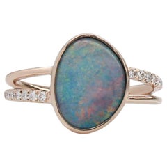 Anello Opale Boulder 1,8ct con diamanti estratti dalla terra in oro massiccio 14K Fancy 11x9mm