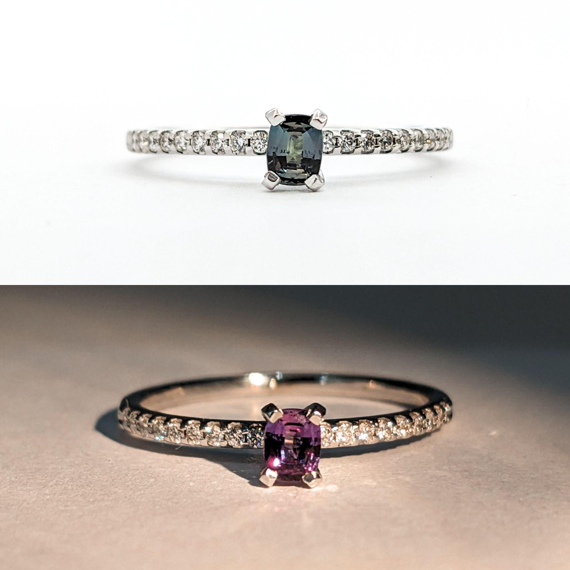 .18ct Brazilian Color Change Alexandrite & Diamonds Ring In White Gold In Excellent Condition For Sale In Bloomington, MN