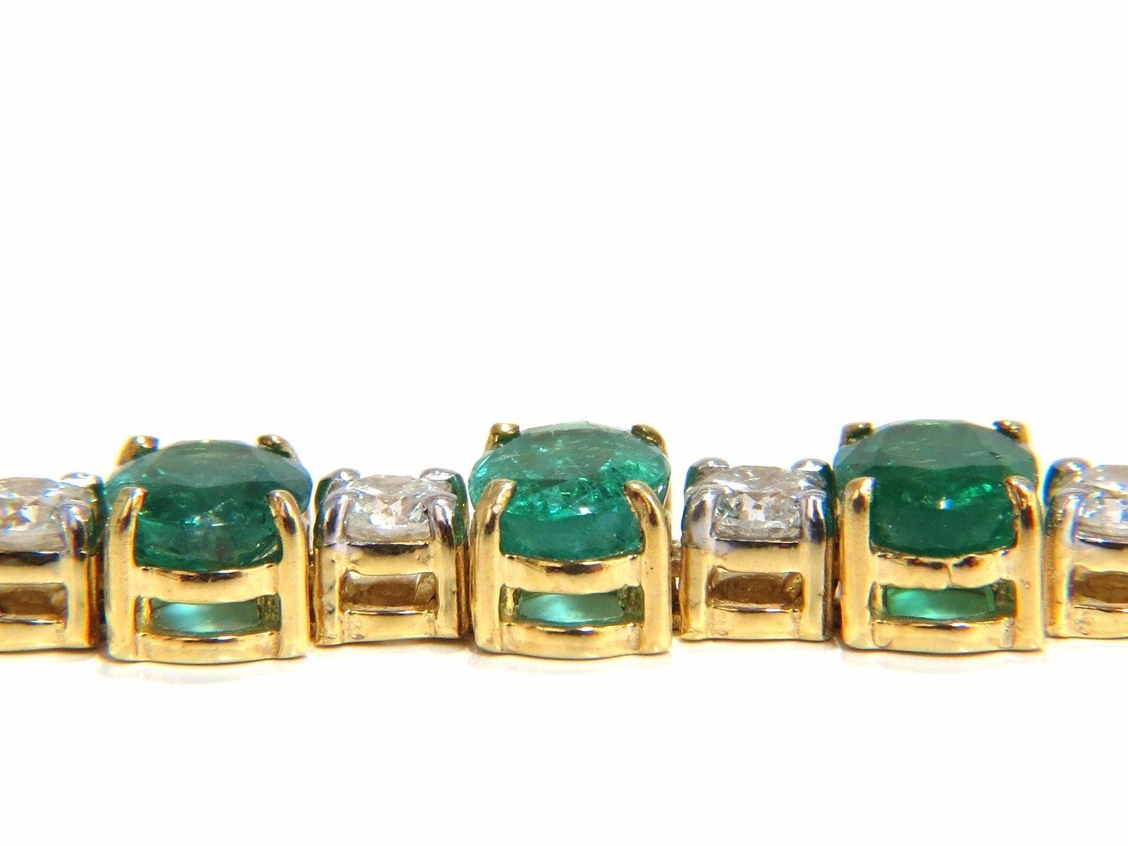 Oval Cut 18ct bright forest vivid green natural emerald diamonds tennis bracelet 14kt