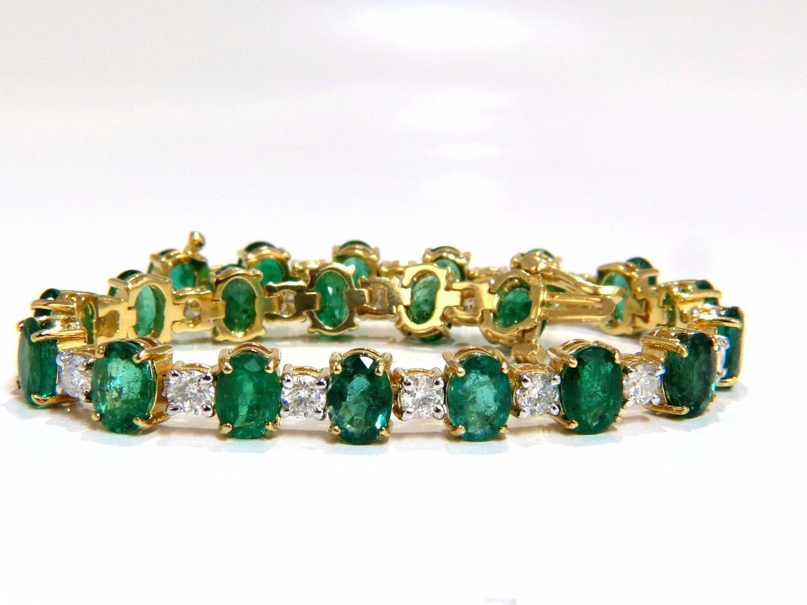 18ct bright forest vivid green natural emerald diamonds tennis bracelet 14kt In New Condition In New York, NY