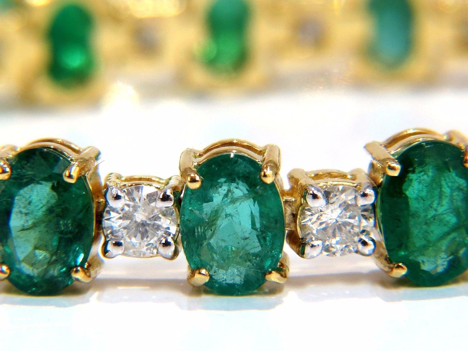 Women's or Men's 18ct bright forest vivid green natural emerald diamonds tennis bracelet 14kt