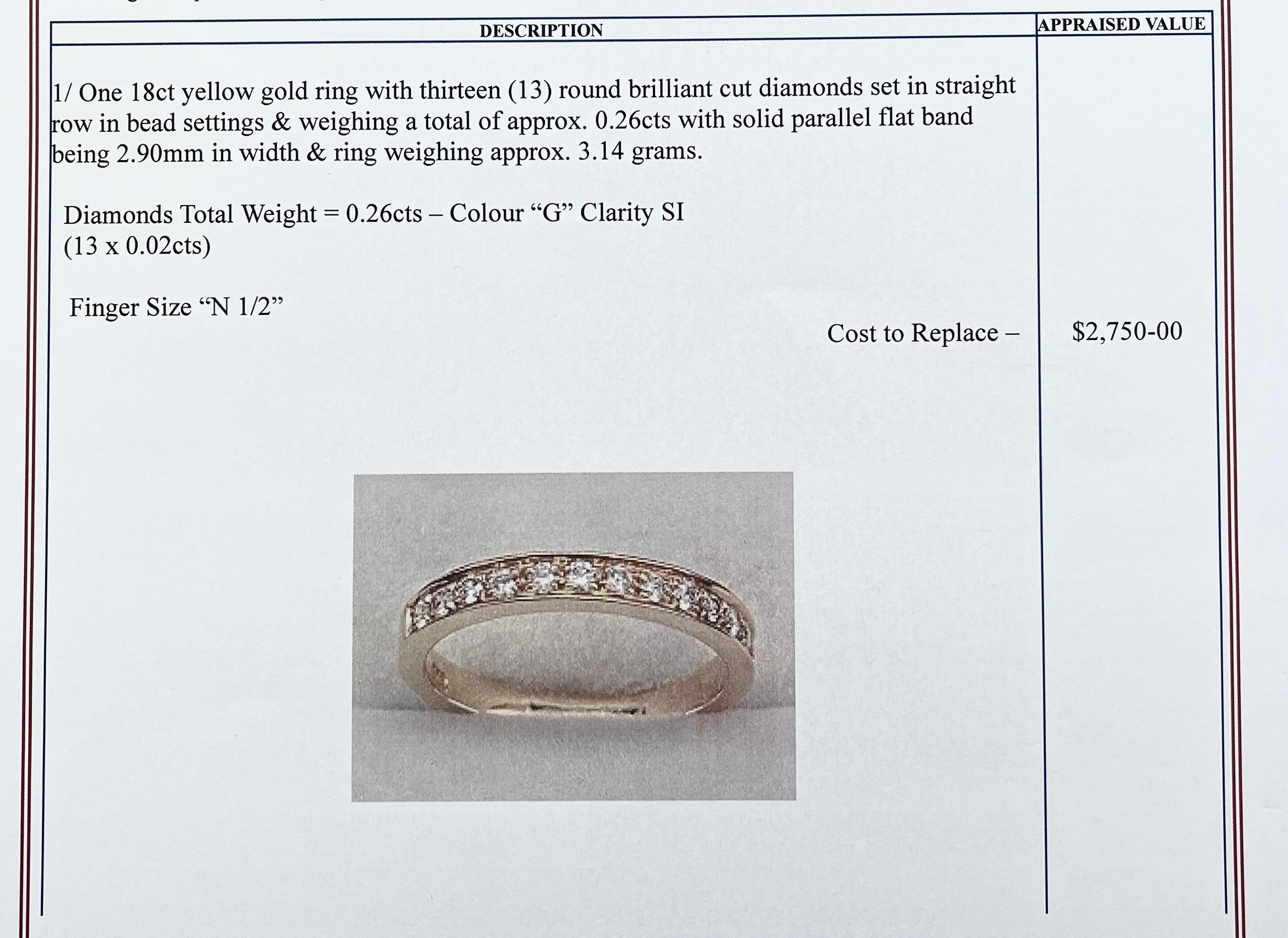Women's 18ct Carat Yellow Gold Natural Diamond Wedding Band Eternity Ring With Valuation For Sale