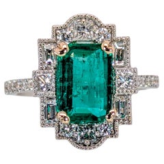 1.8ct Colombian Emerald Ring w Natural Diamond Accents in 14K Gold  EM 9x6mm