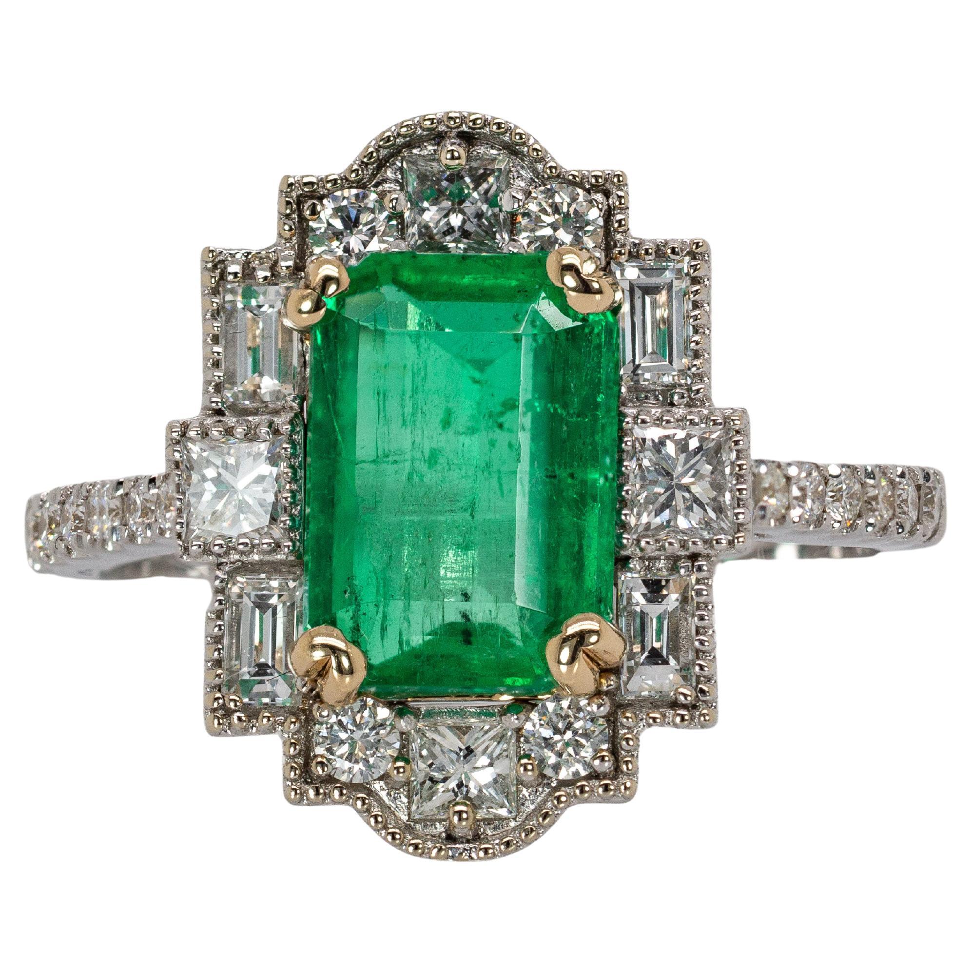 Bague en or 14 carats avec émeraude de Colombie de 1,8 carat et accents de diamants naturels  EM 9x6mm
