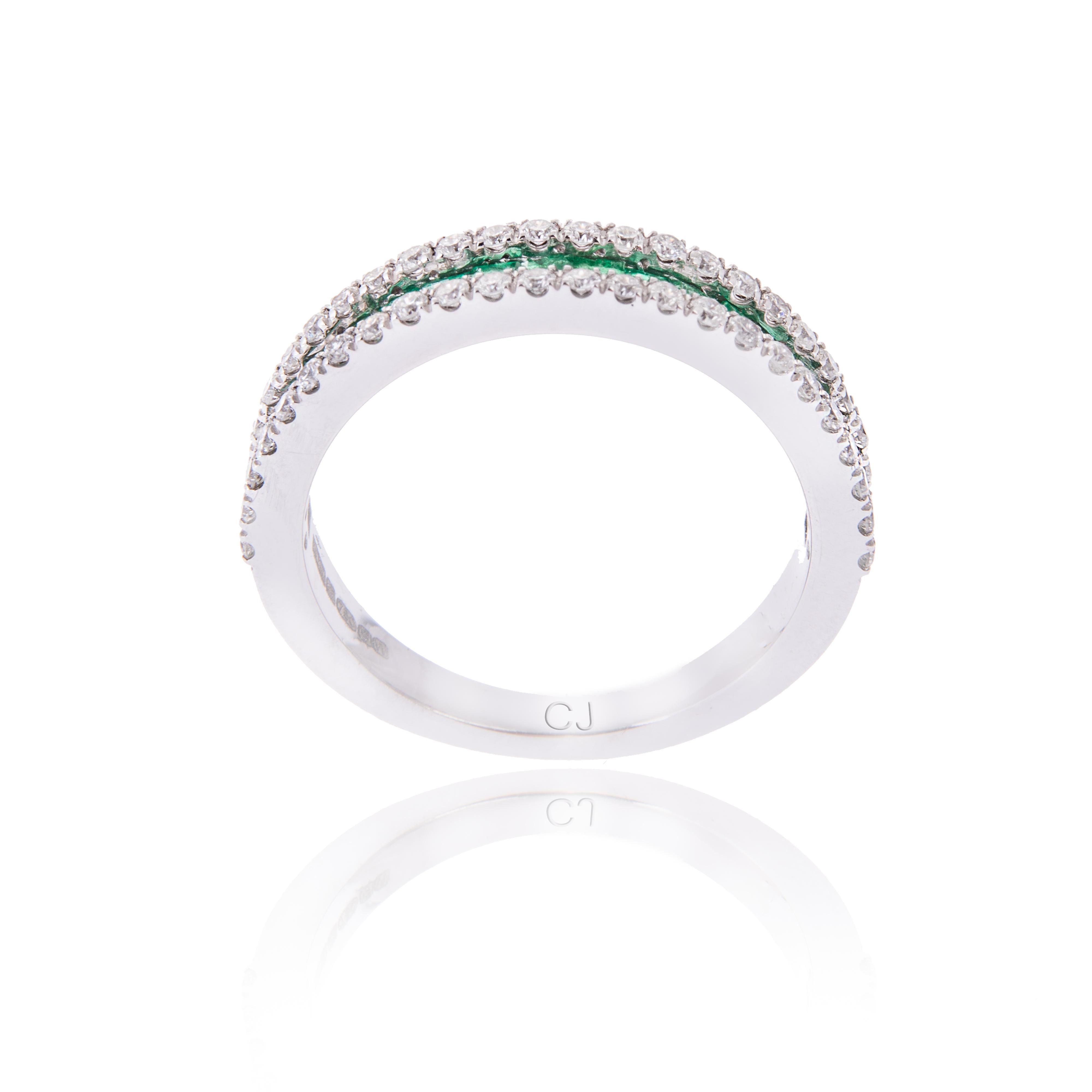 Artist 18ct Emerald and Diamond Ring For Sale