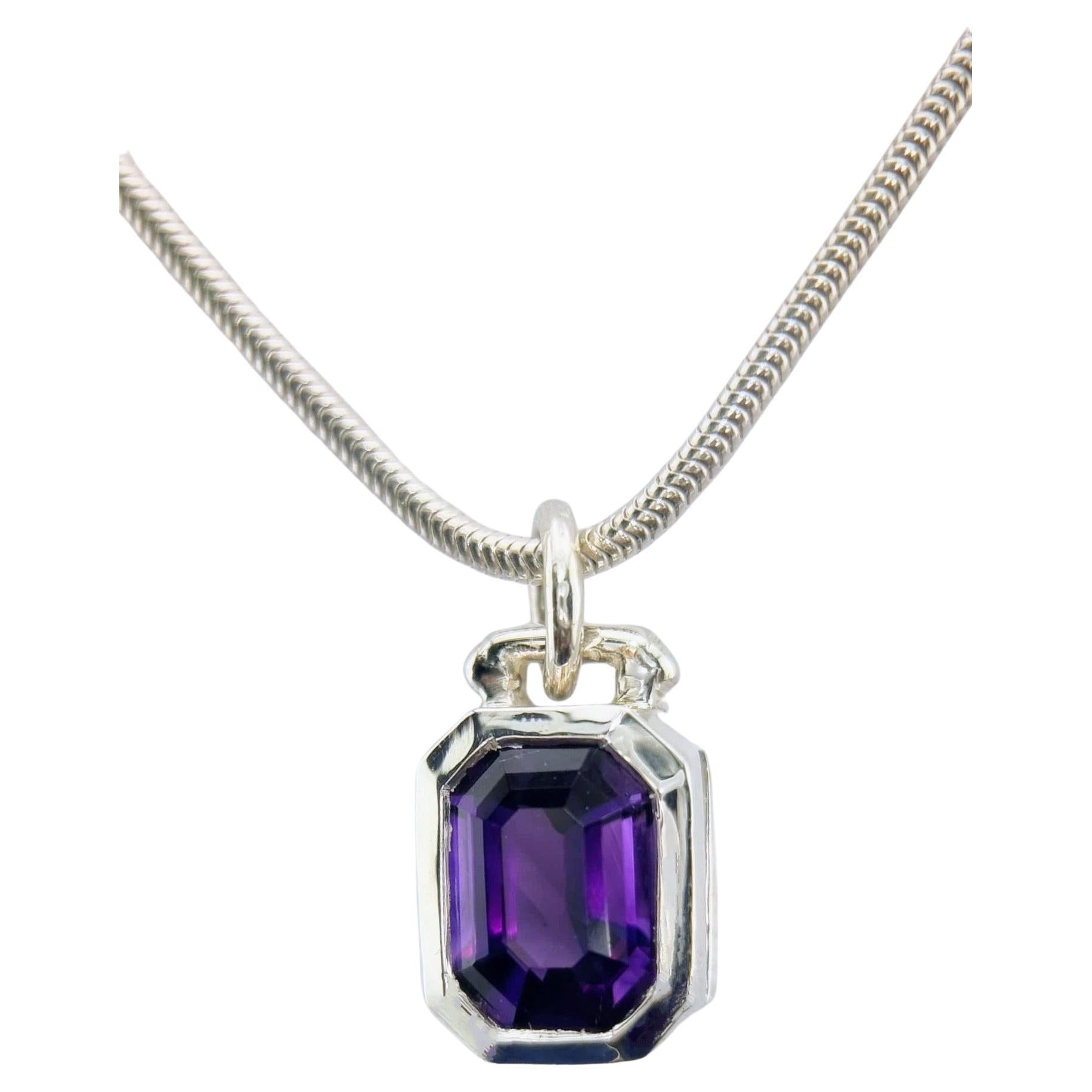 1.8ct Emerald-Cut Amethyst Sailor Pendant in Sterling Silver