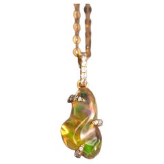 1.8ct Eternal Flame Fire Opal Diamond Necklace 18K Yellow Gold