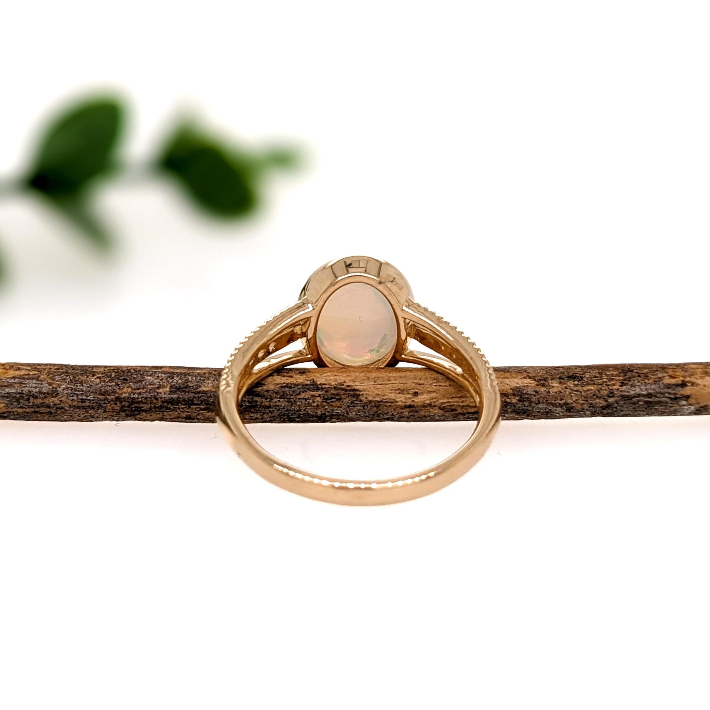 Oval Cut 1.8ct Ethiopian Opal Ring w Earth Mined Diamonds in Solid 14K Gold Oval 10x8mm