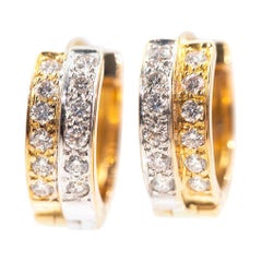 18ct Gold 0.36 Carat Round Brilliant Cut Diamond Vintage Huggie Hoop Earrings