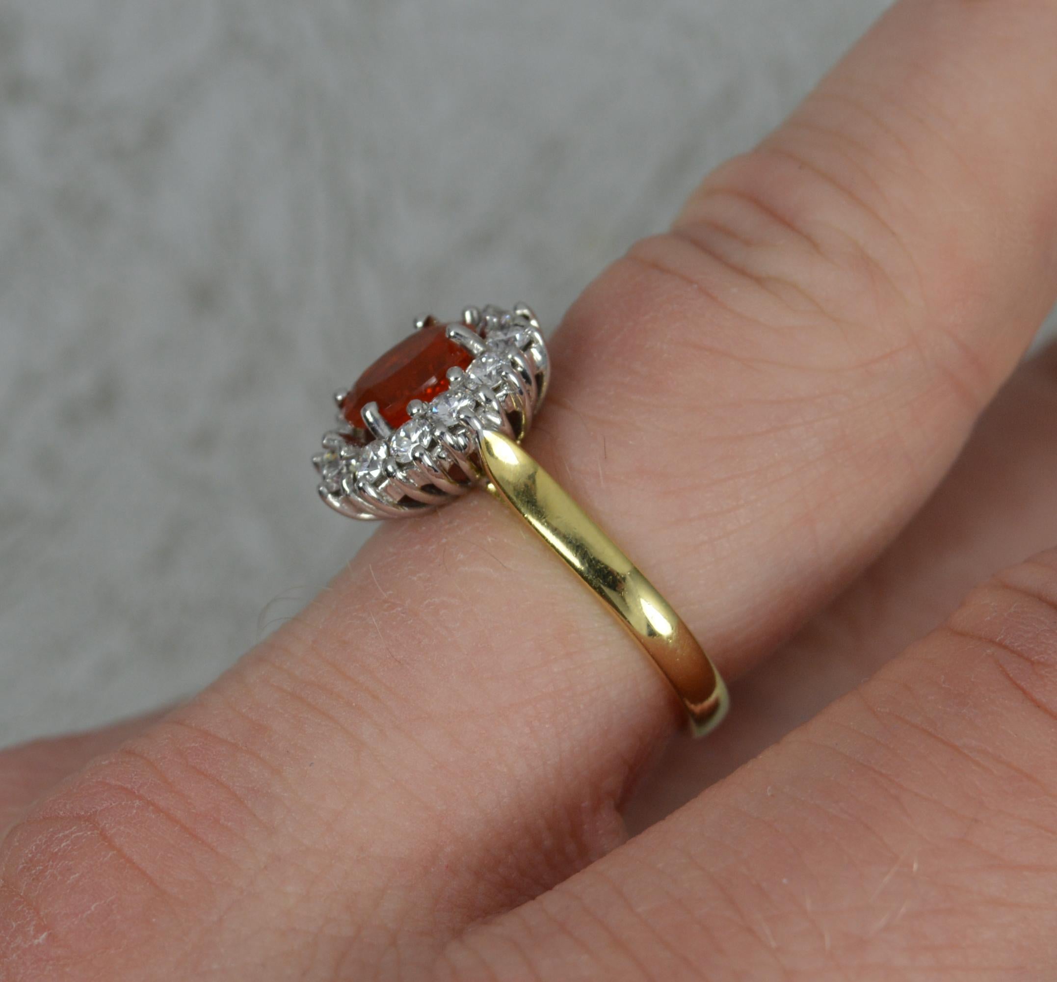 Contemporary 18ct Gold 0.78ct Fire Opal and 0.74ct Diamond Cluster Ring