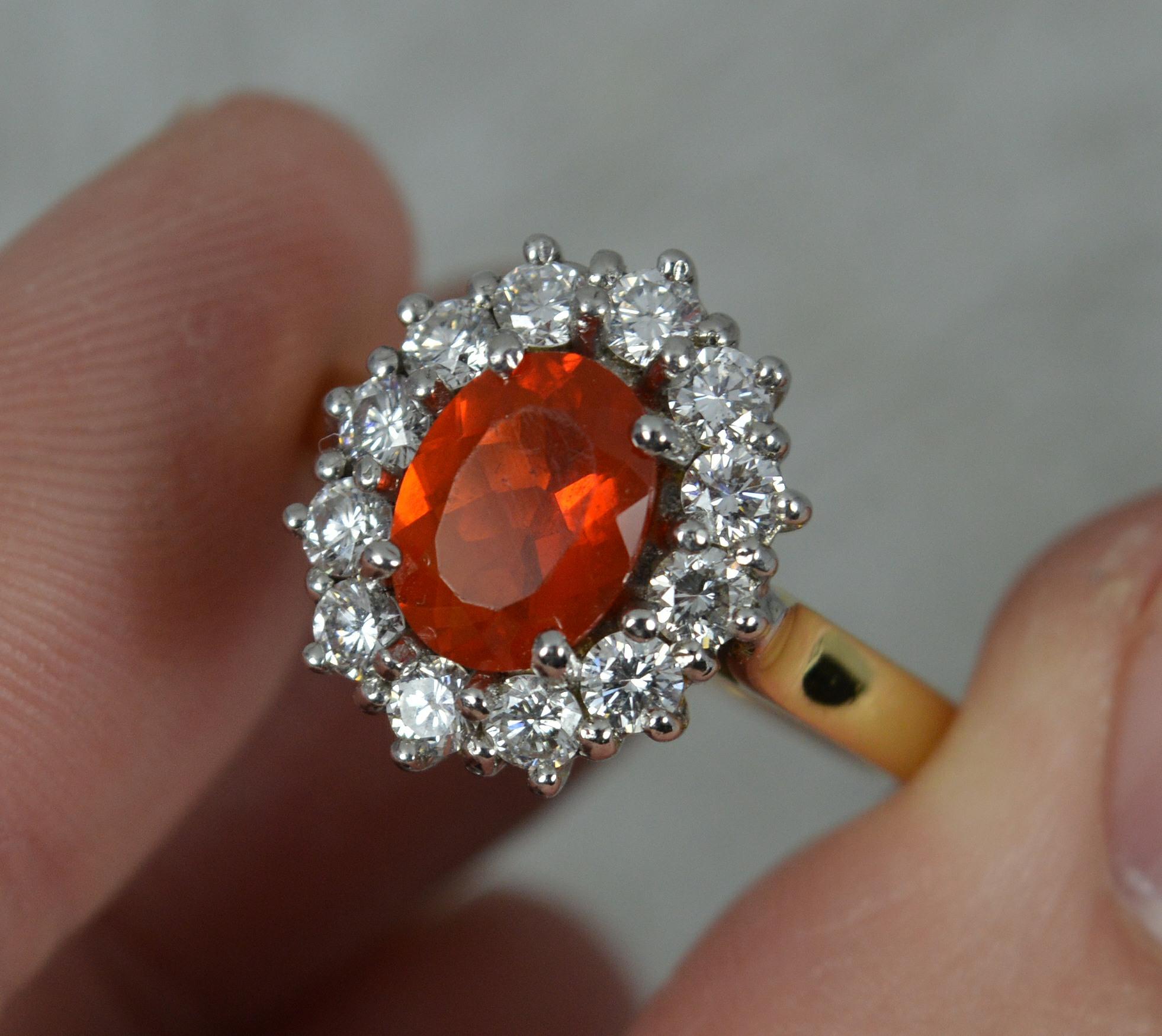 18ct Gold 0.78ct Fire Opal and 0.74ct Diamond Cluster Ring 1