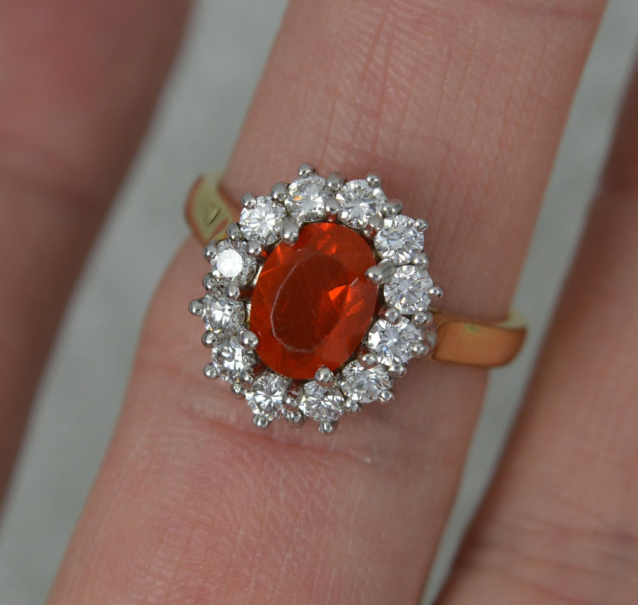 18ct Gold 0.78ct Fire Opal and 0.74ct Diamond Cluster Ring 2