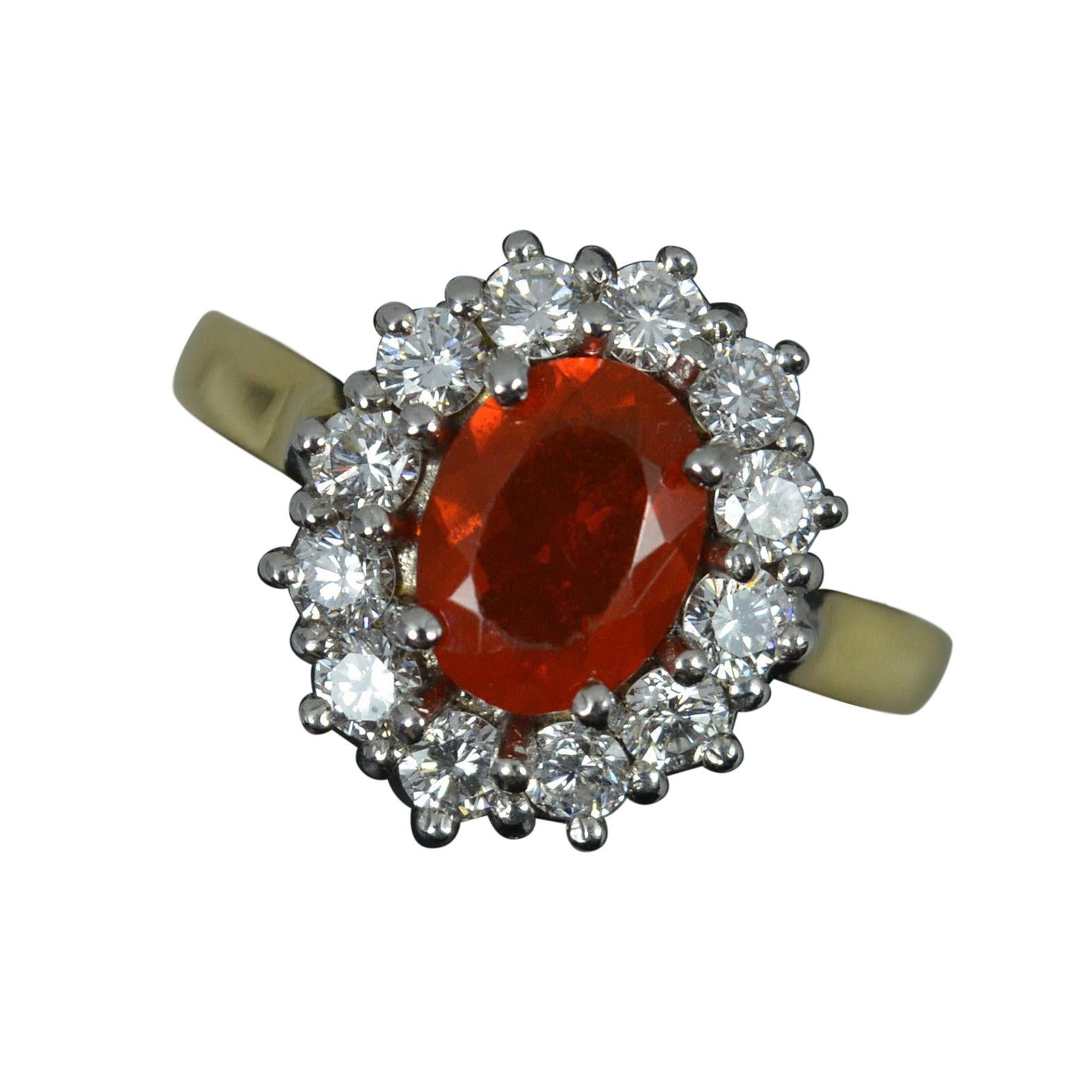 18ct Gold 0.78ct Fire Opal and 0.74ct Diamond Cluster Ring