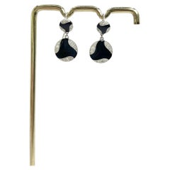 18ct Gold 1920s Art Deco Onyx & Diamond Drop Earrings (Conversion From Cufflink)