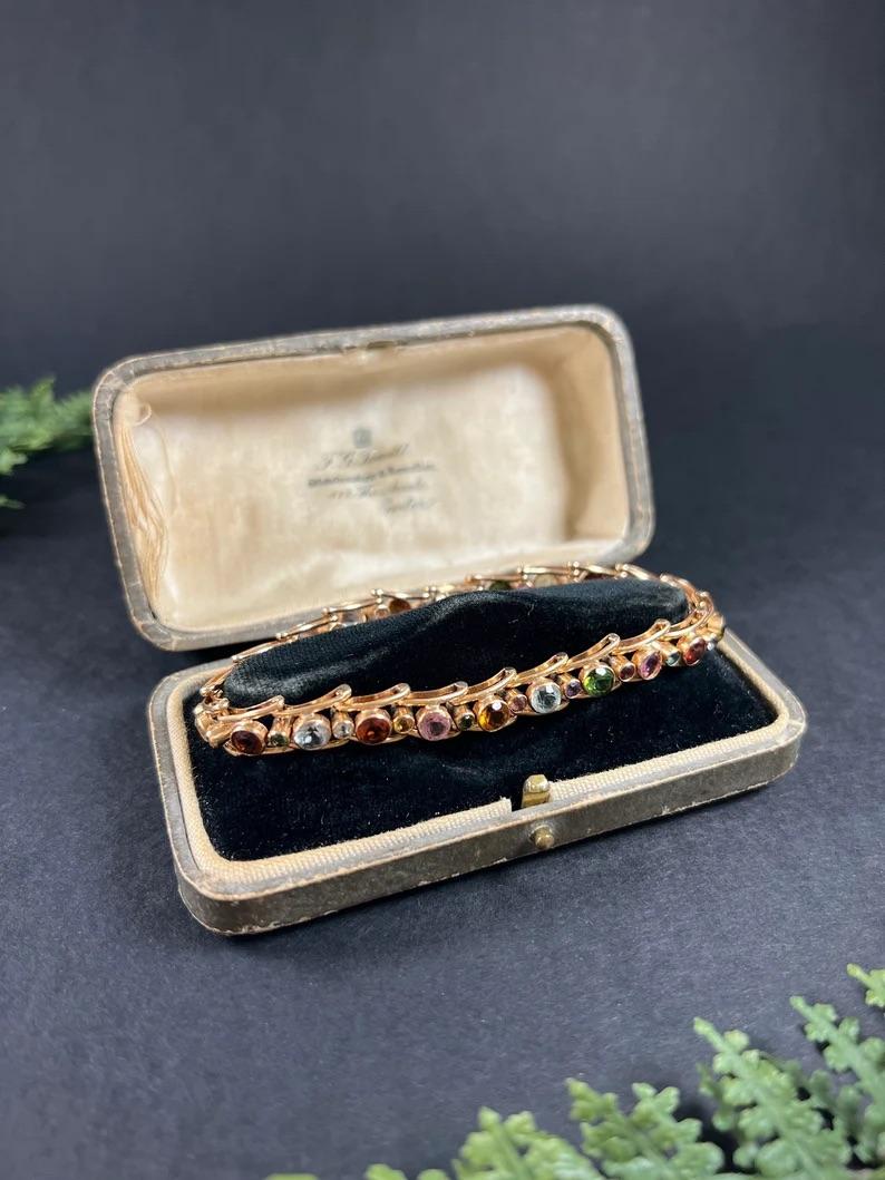 18ct Gold 1980s Citrine, Aquamarine, Pink Tourmaline, Peridot Harlequin Bracelet For Sale 6
