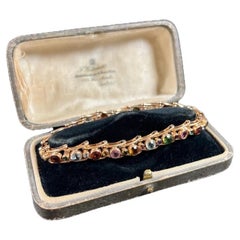 18ct Gold 1980s Citrine, Aquamarine, Pink Tourmaline, Peridot Harlequin Bracelet