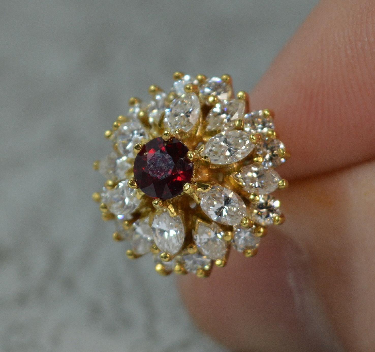 18 Carat Gold 2.8 Carat Vs Diamond and Ruby Cluster Earrings 4