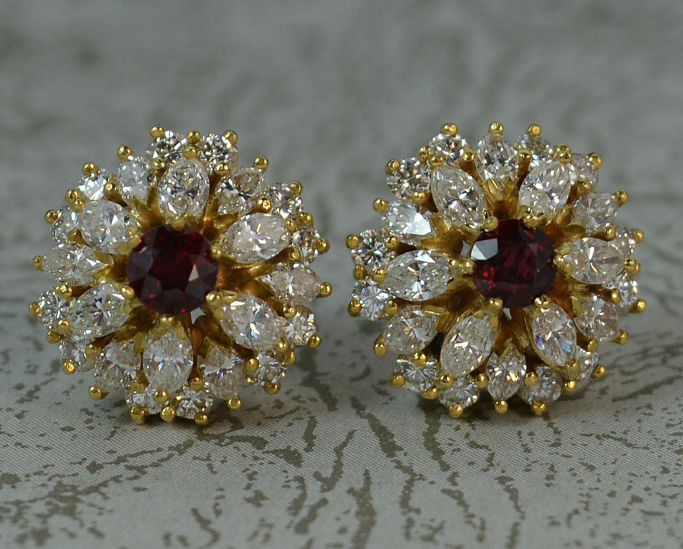 18 Carat Gold 2.8 Carat Vs Diamond and Ruby Cluster Earrings 5