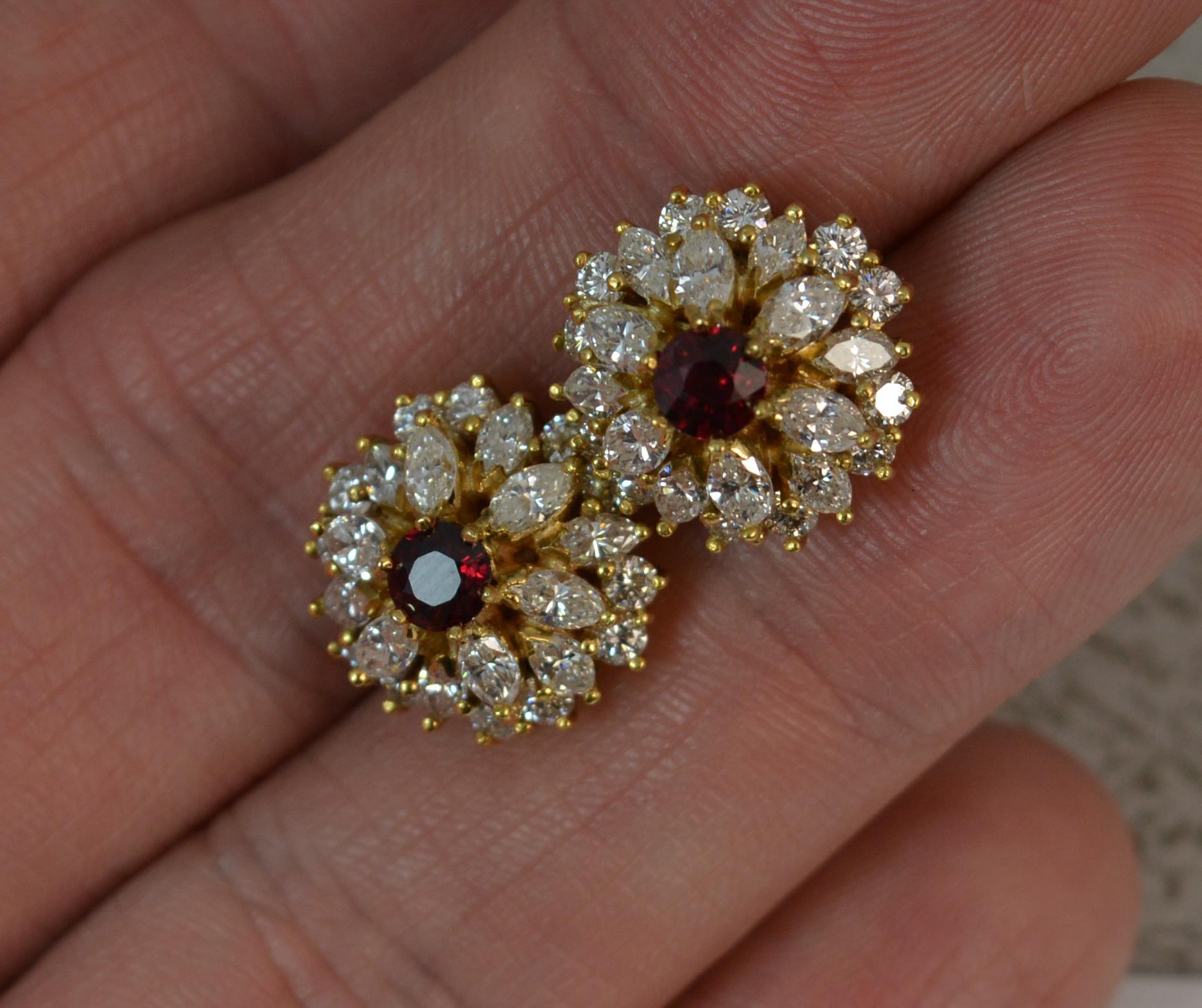 18 Carat Gold 2.8 Carat Vs Diamond and Ruby Cluster Earrings In Excellent Condition In St Helens, GB