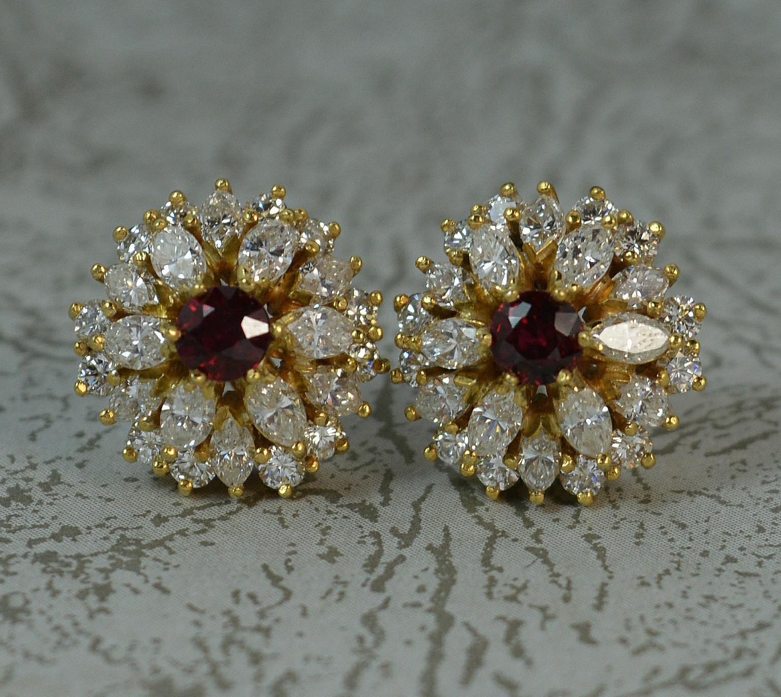 18 Carat Gold 2.8 Carat Vs Diamond and Ruby Cluster Earrings 1