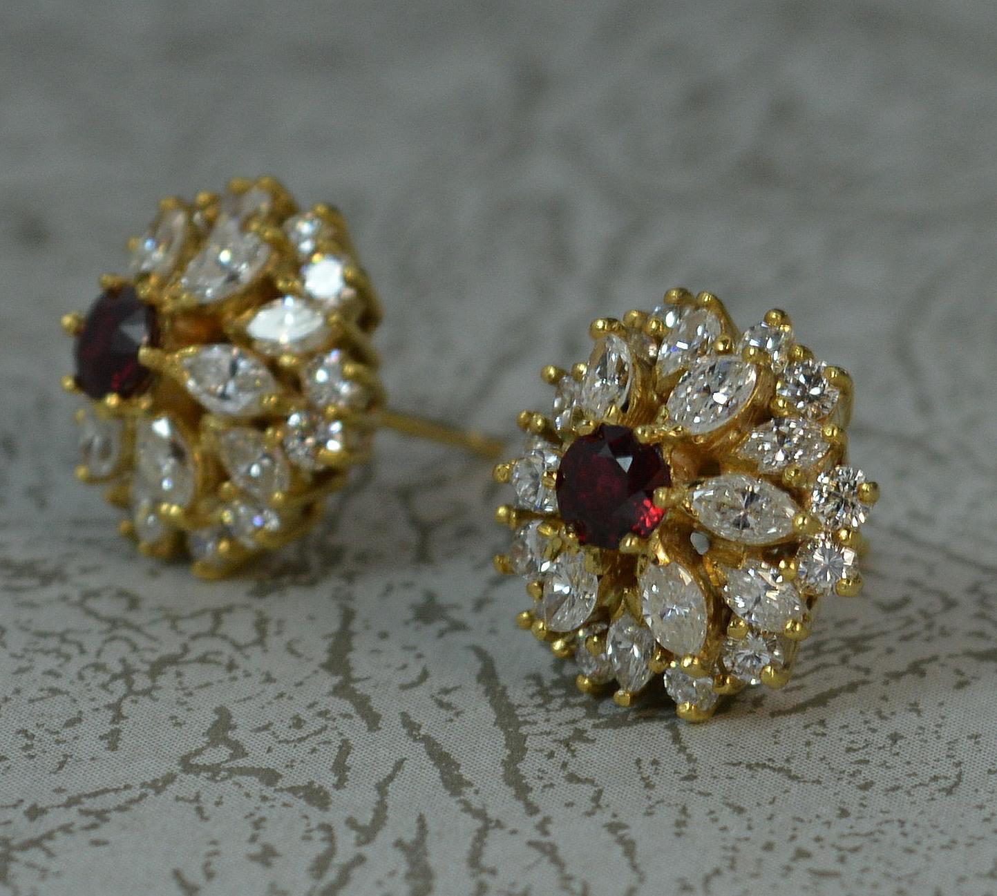 18 Carat Gold 2.8 Carat Vs Diamond and Ruby Cluster Earrings 2