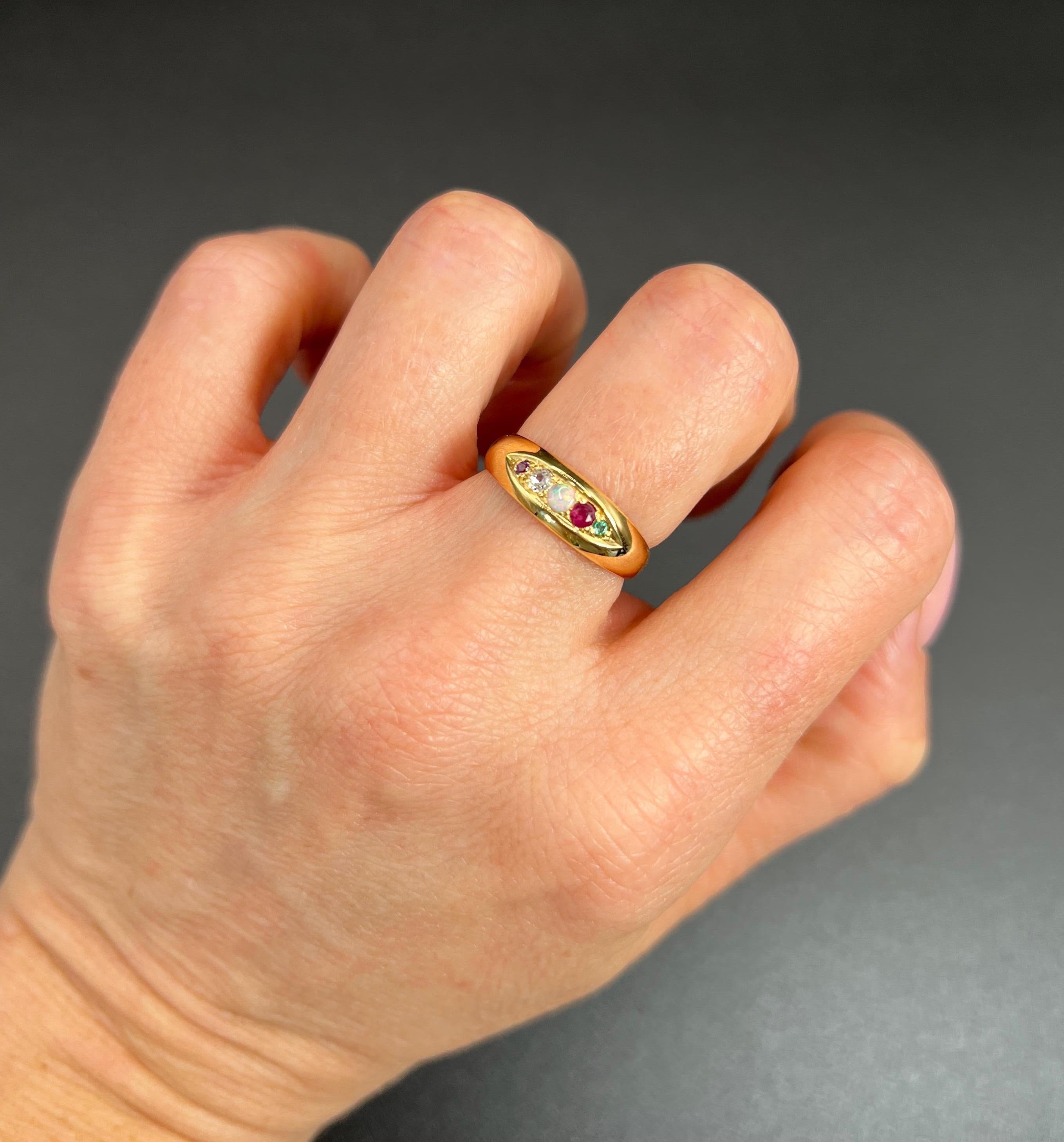 18 Karat Gold, ADORE Amethyst, Diamant, Opal, Rubin & Smaragd Ring gestempelt 1911 (Edwardian) im Angebot