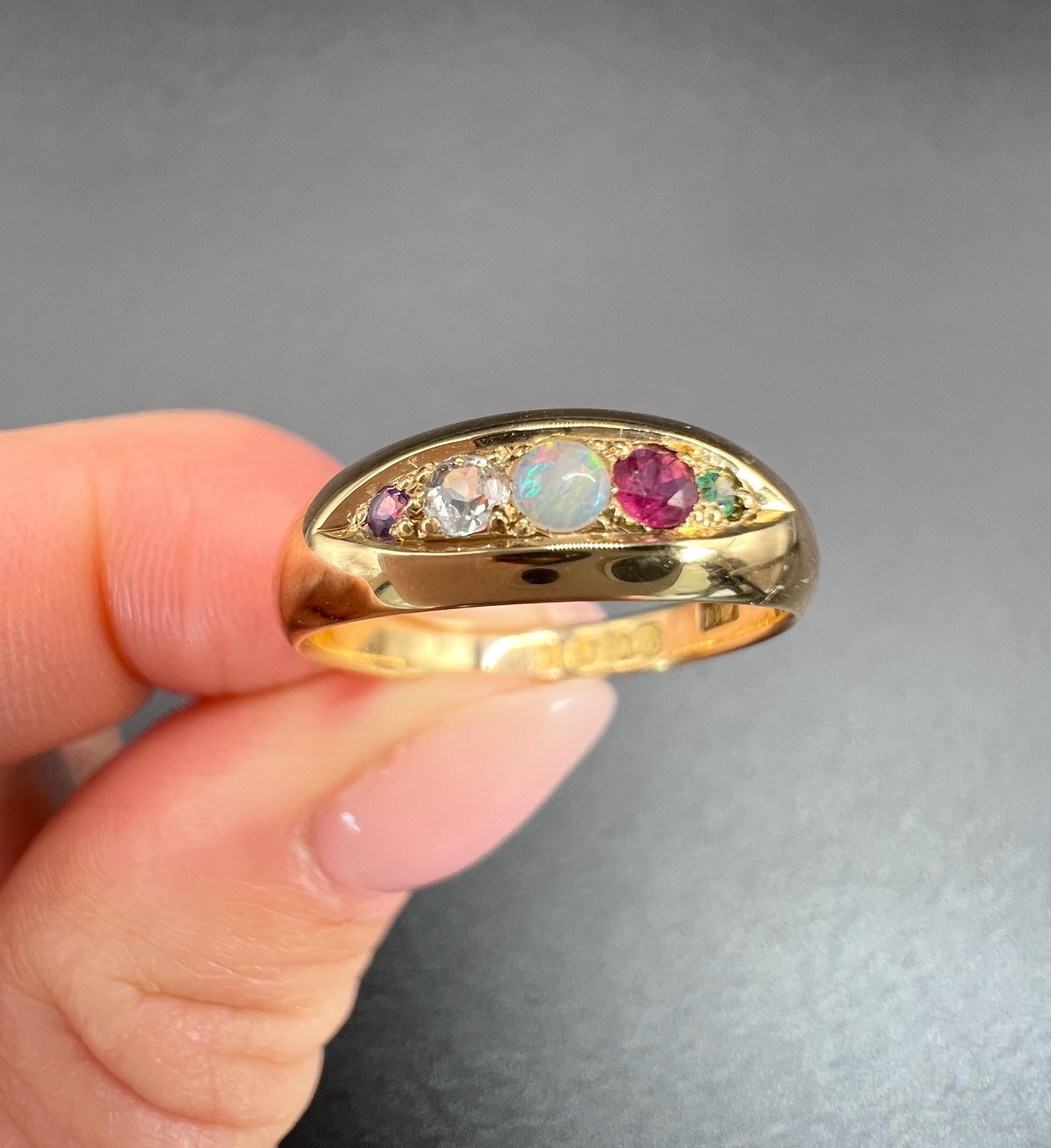 18 Karat Gold, ADORE Amethyst, Diamant, Opal, Rubin & Smaragd Ring gestempelt 1911 im Angebot 1