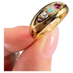 18ct Gold, ADORE Amethyst, Diamond, Opal, Ruby & Emerald Ring Hallmarked 1911