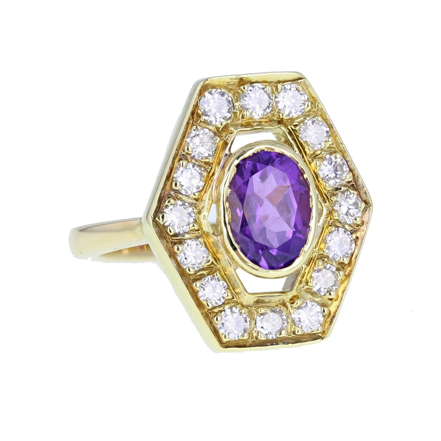 Modern 18 Carat Gold Amethyst Diamond Fancy Cluster Cocktail Ring For Sale