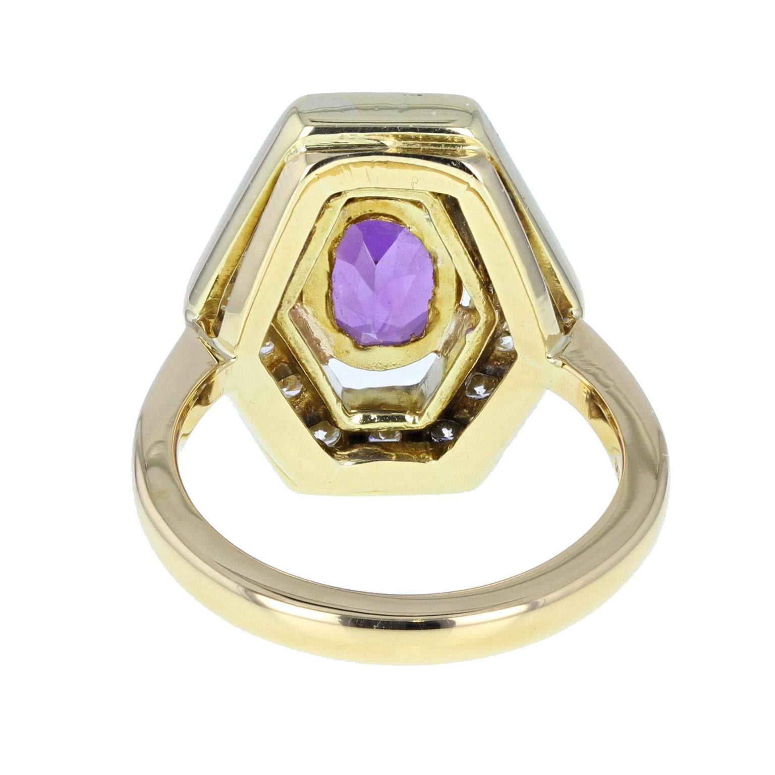 18 Carat Gold Amethyst Diamond Fancy Cluster Cocktail Ring In Excellent Condition For Sale In Newcastle Upon Tyne, GB