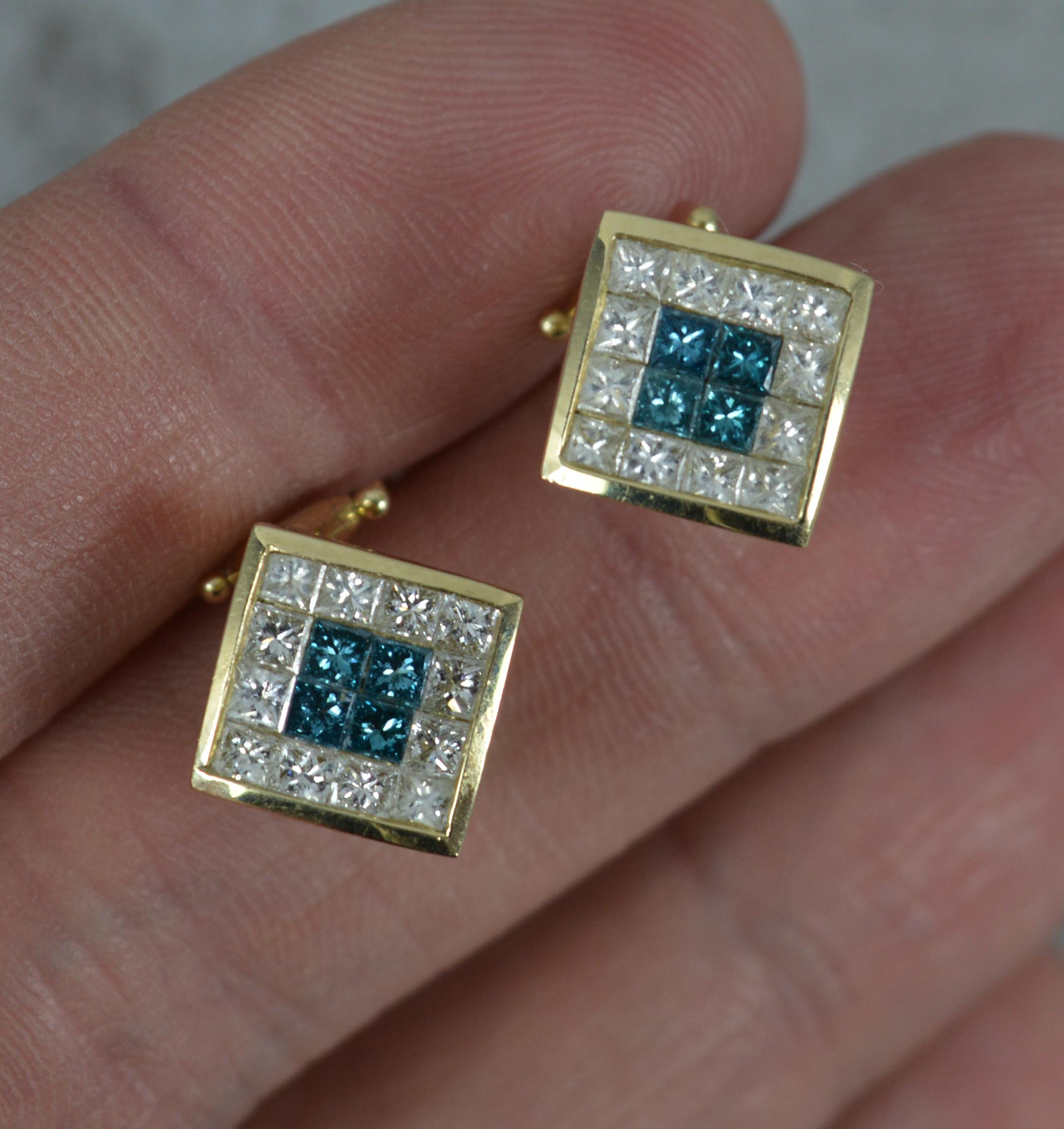 Women's 18ct Gold and 2.00ct Blue and White Diamond Cluster Earrings For Sale