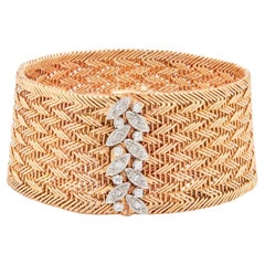 Bracelet vintage français tissé en or 18 carats et platine avec diamants
