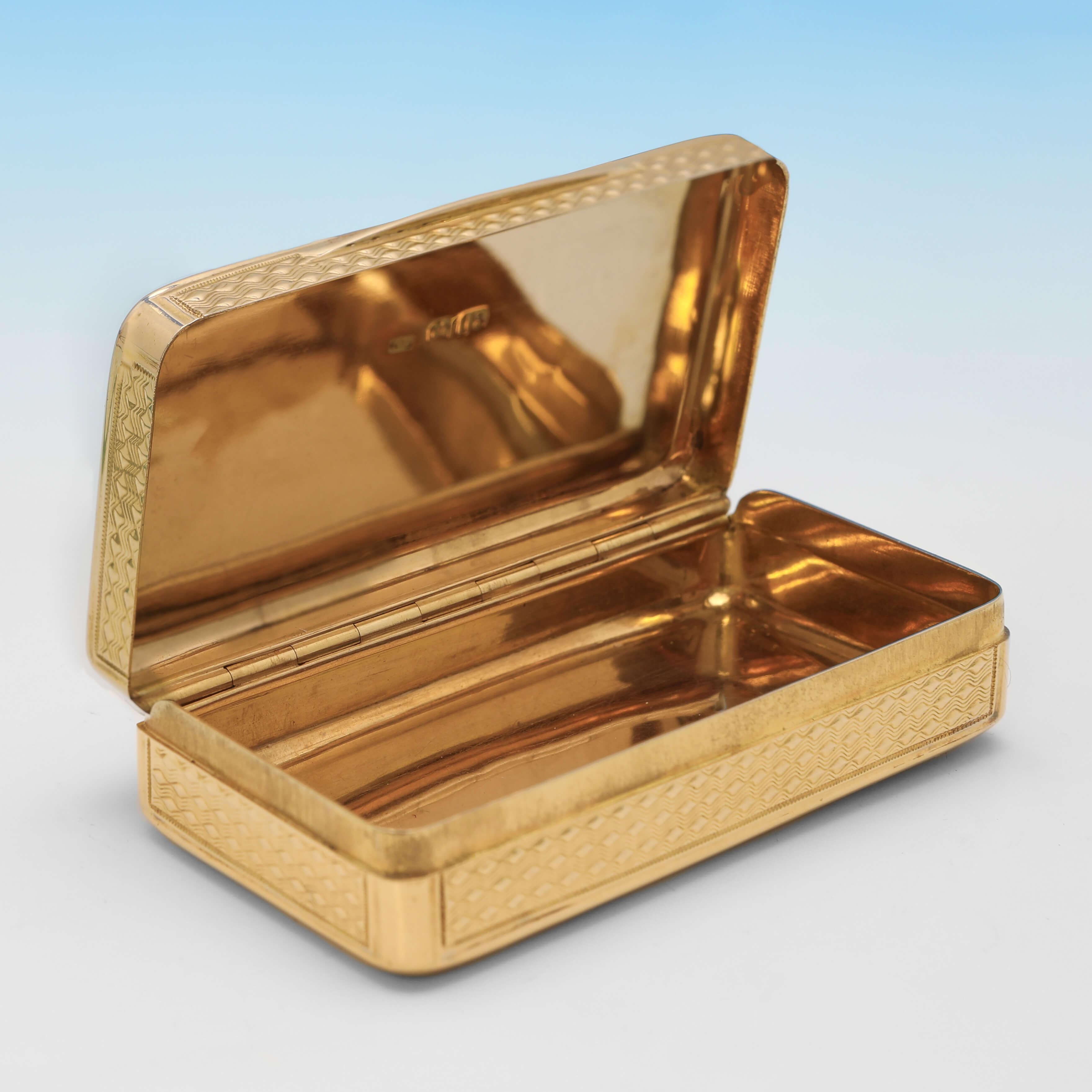 Antike englische Schnupftabakdose aus 18 Karat Gold – gestempelt in London 1803 – 54,9 g (George III.) im Angebot