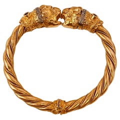 18ct Gold Bangle With Lion-head Terminals, Diamonds, sapphires & Ruby eyes