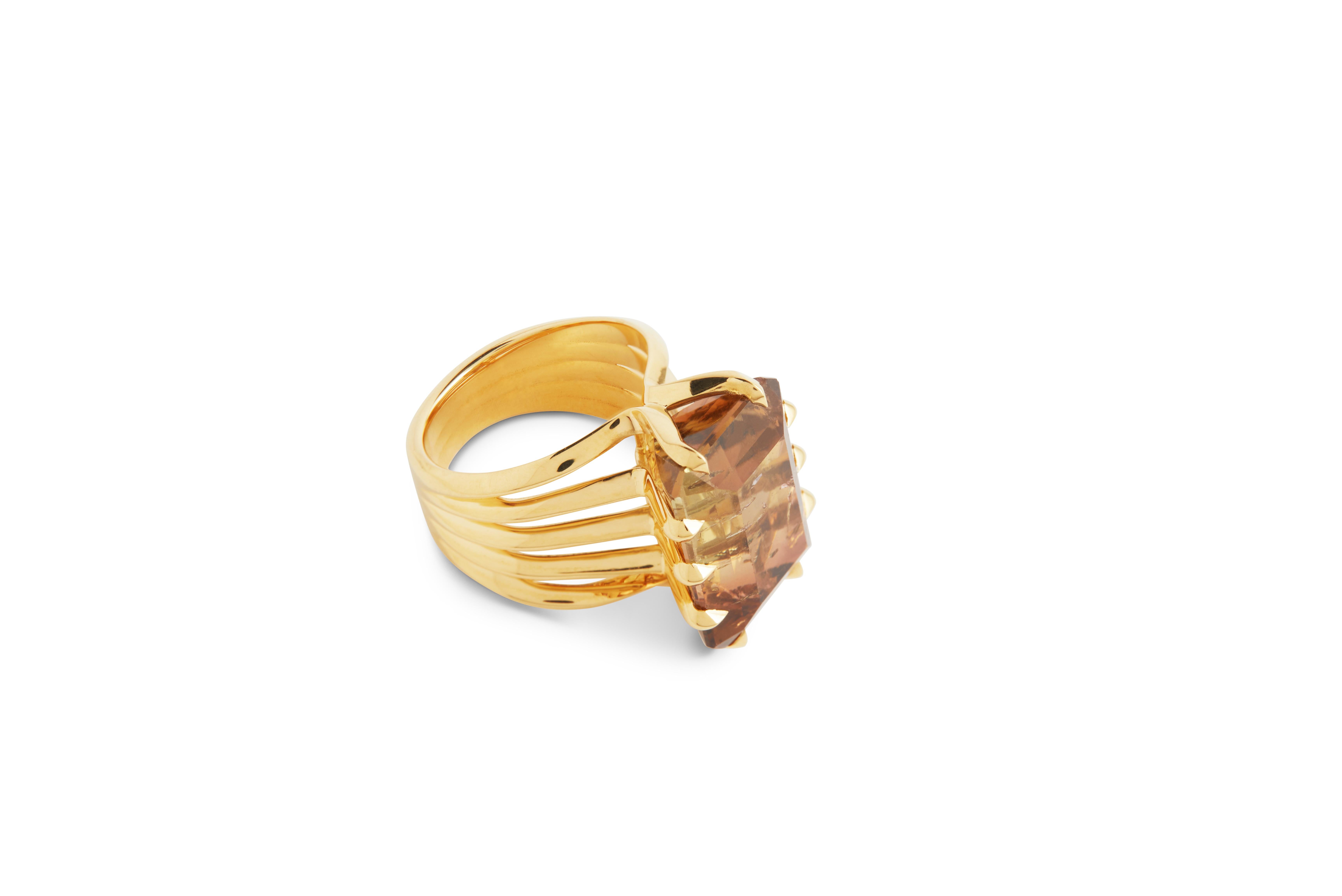 Octagon Cut 18ct Gold & Bi-colour Tourmaline Ring For Sale