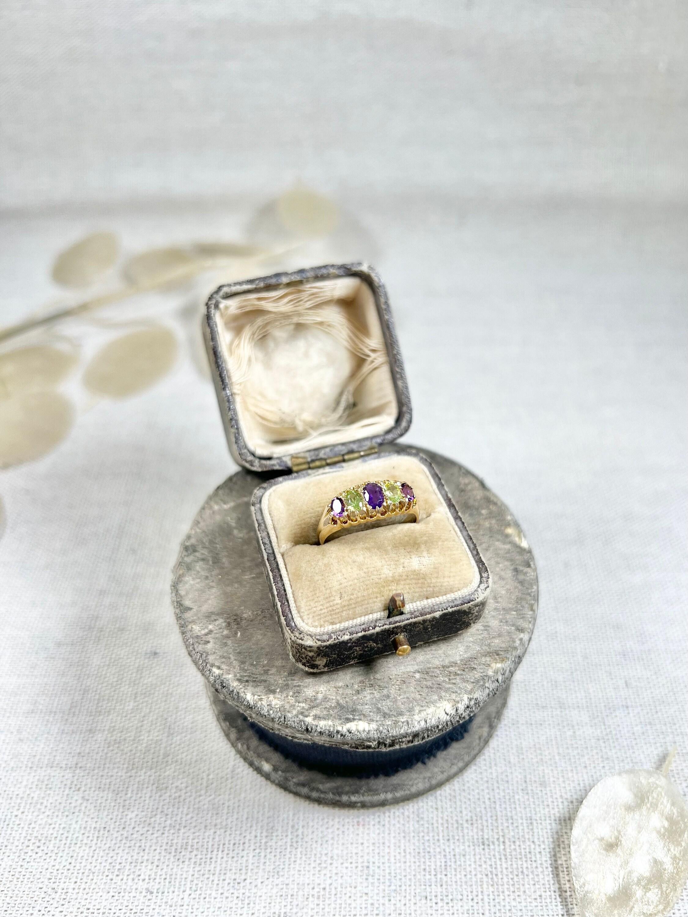 18ct Gold Birmingham Hallmarked Edwardian Suffragette Amethyst and Peridot Ring 3