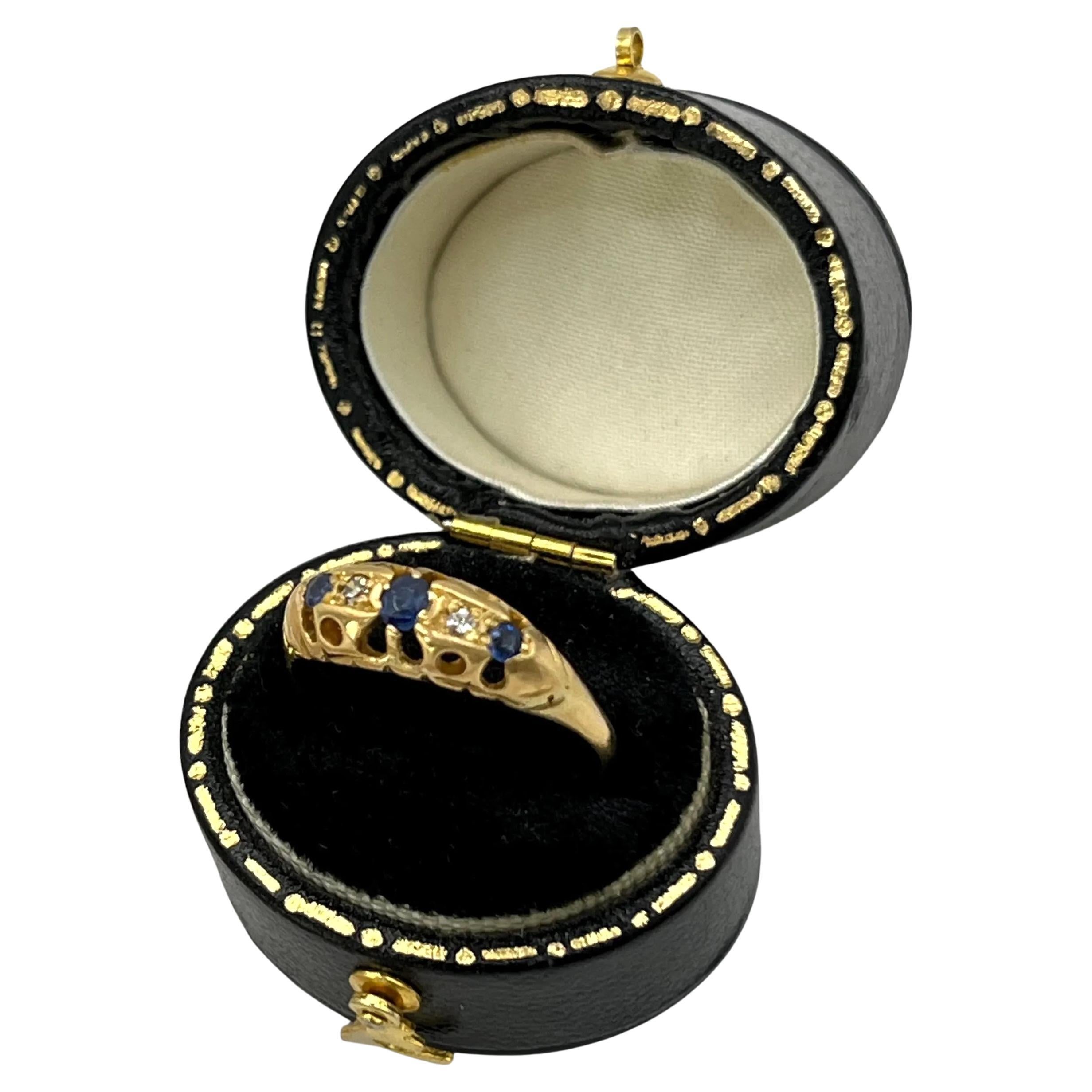 18ct Gold, Birmingham Hallmarked, Victorian Sapphire & Diamond Five Stone Ring For Sale