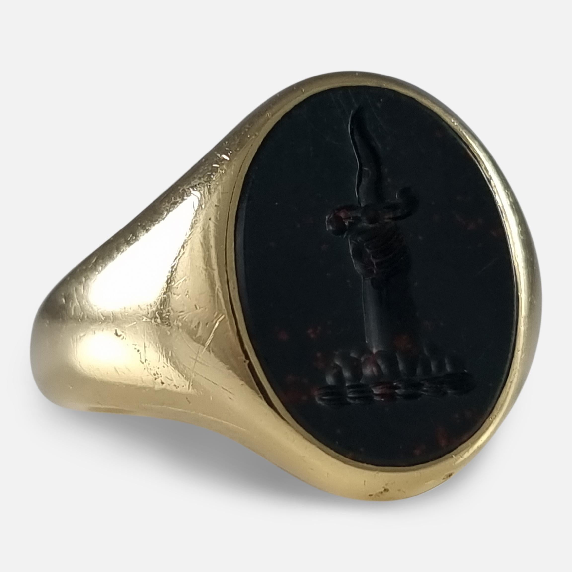 Modern 18ct Gold Bloodstone Intaglio Signet Ring, 1999 For Sale