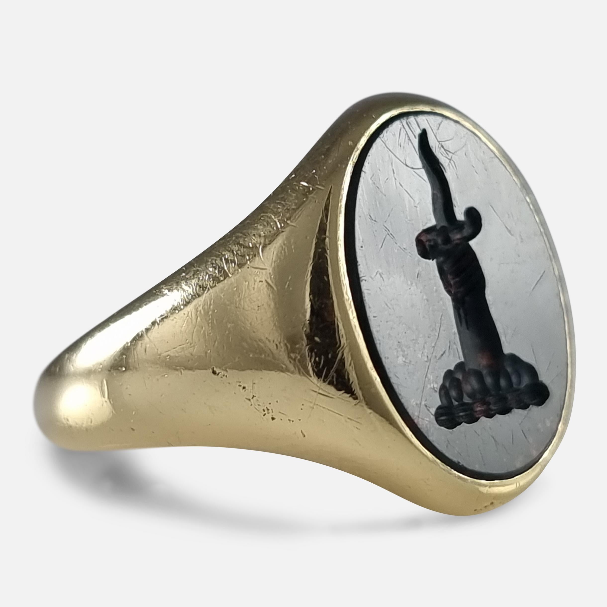 Oval Cut 18ct Gold Bloodstone Intaglio Signet Ring, 1999 For Sale