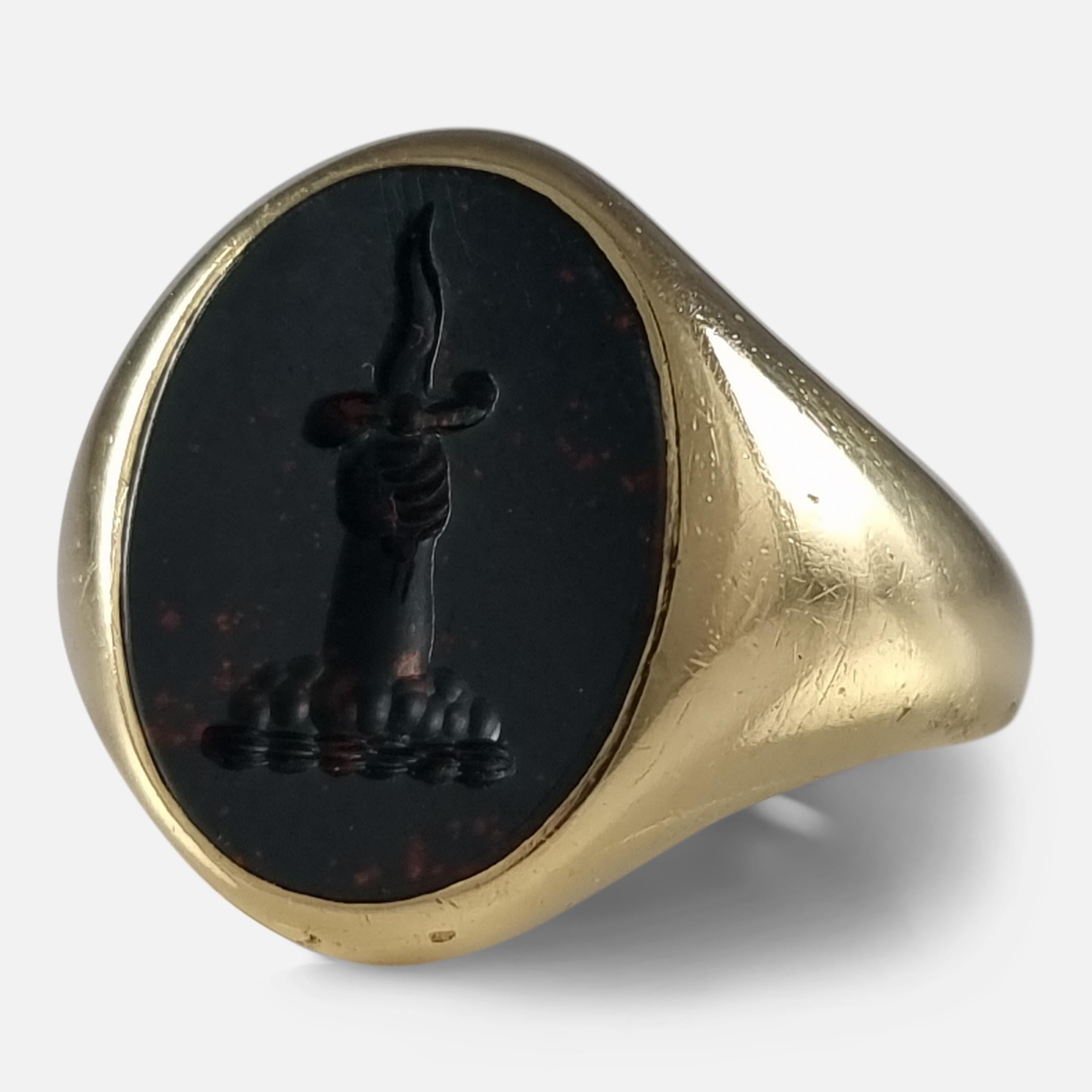 18ct Gold Bloodstone Intaglio Signet Ring, 1999 For Sale 3