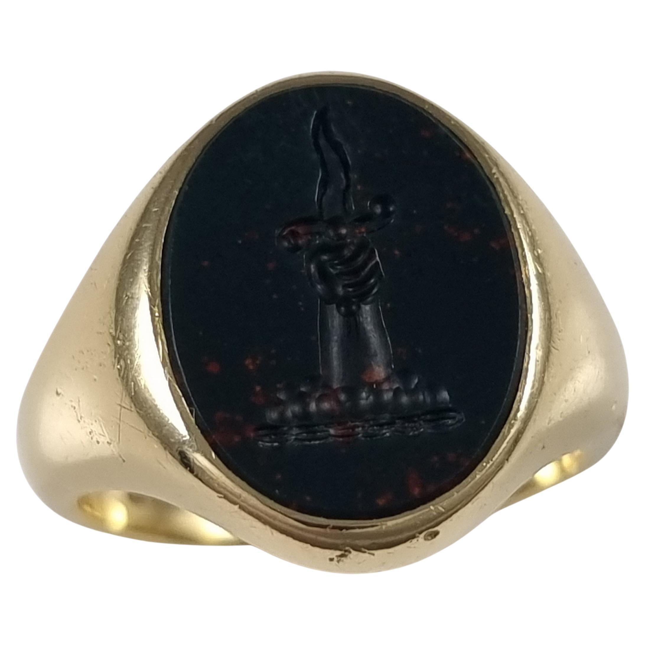 18ct Gold Bloodstone Intaglio Signet Ring, 1999 For Sale