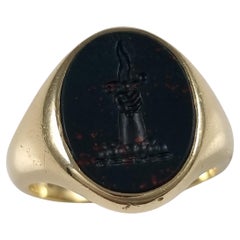 Retro 18ct Gold Bloodstone Intaglio Signet Ring, 1999
