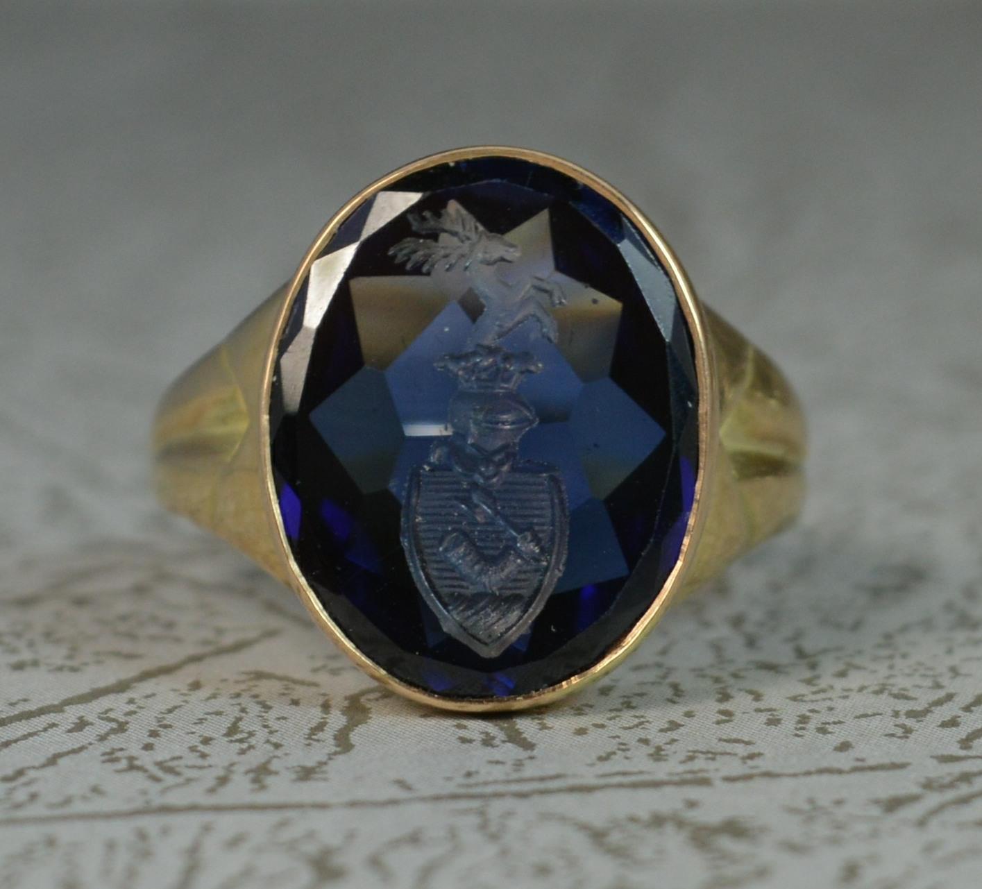 18 Carat Gold Blue Sapphire Intaglio Seal Signet Ring 5