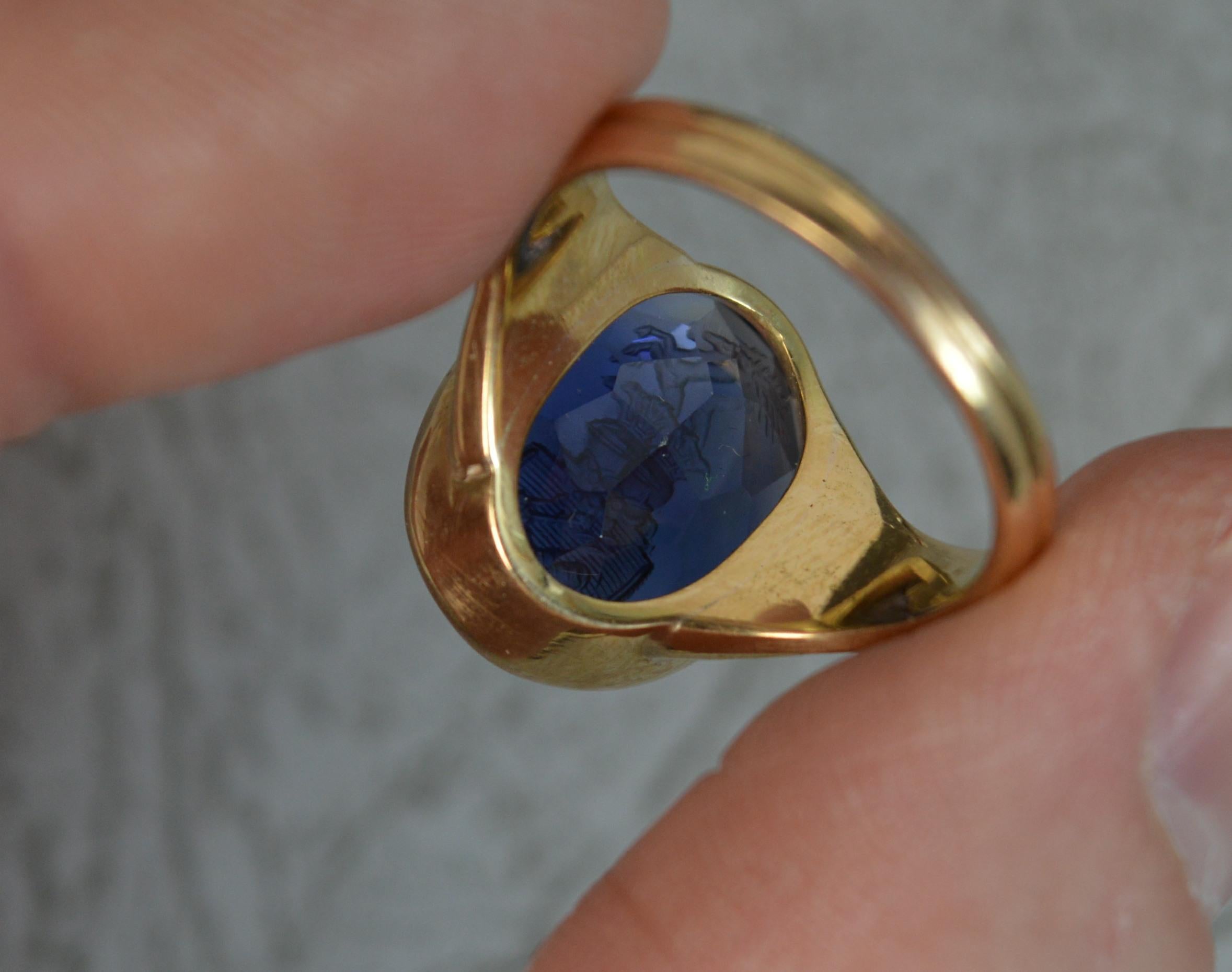 18 Carat Gold Blue Sapphire Intaglio Seal Signet Ring 7