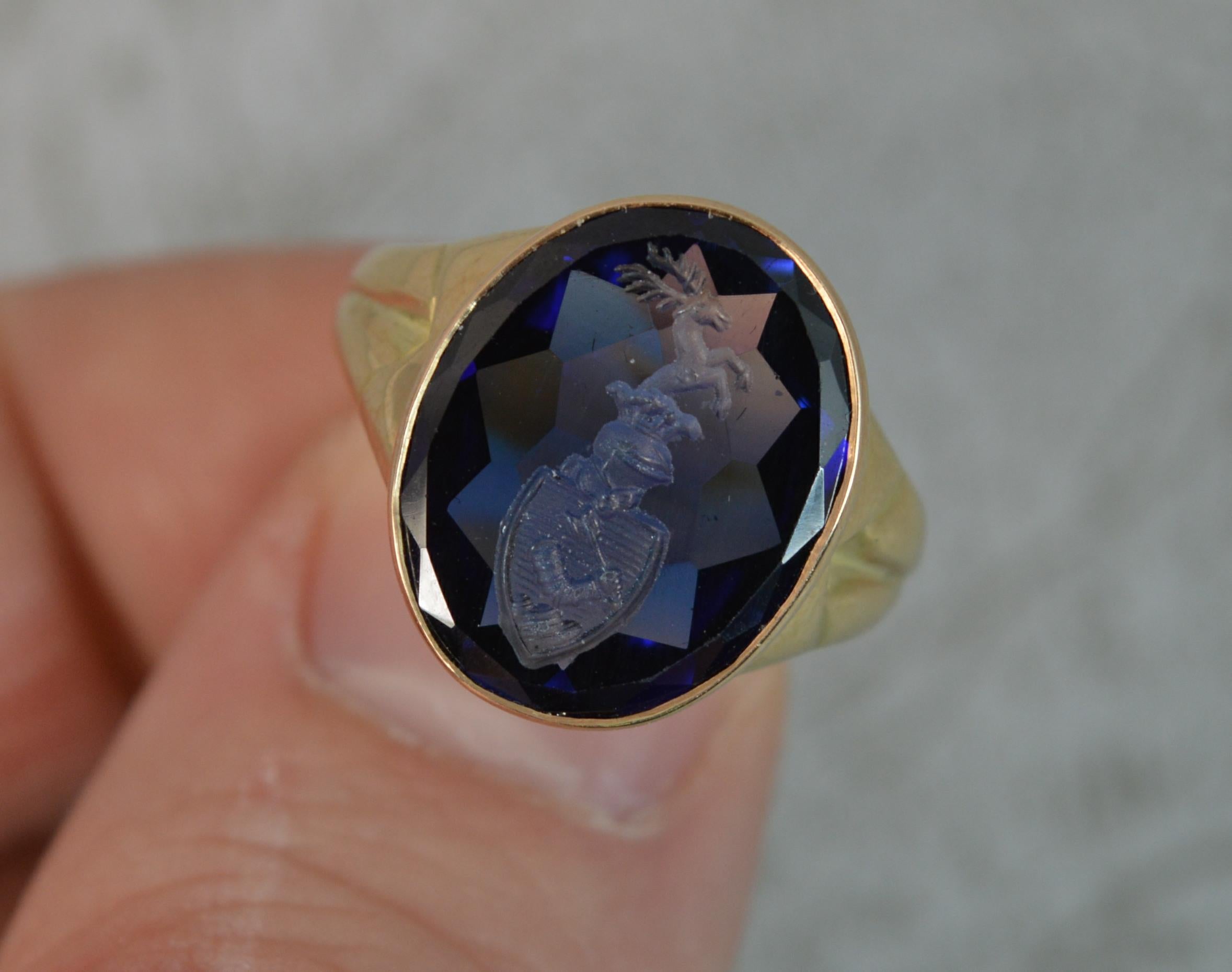 18 Carat Gold Blue Sapphire Intaglio Seal Signet Ring 8