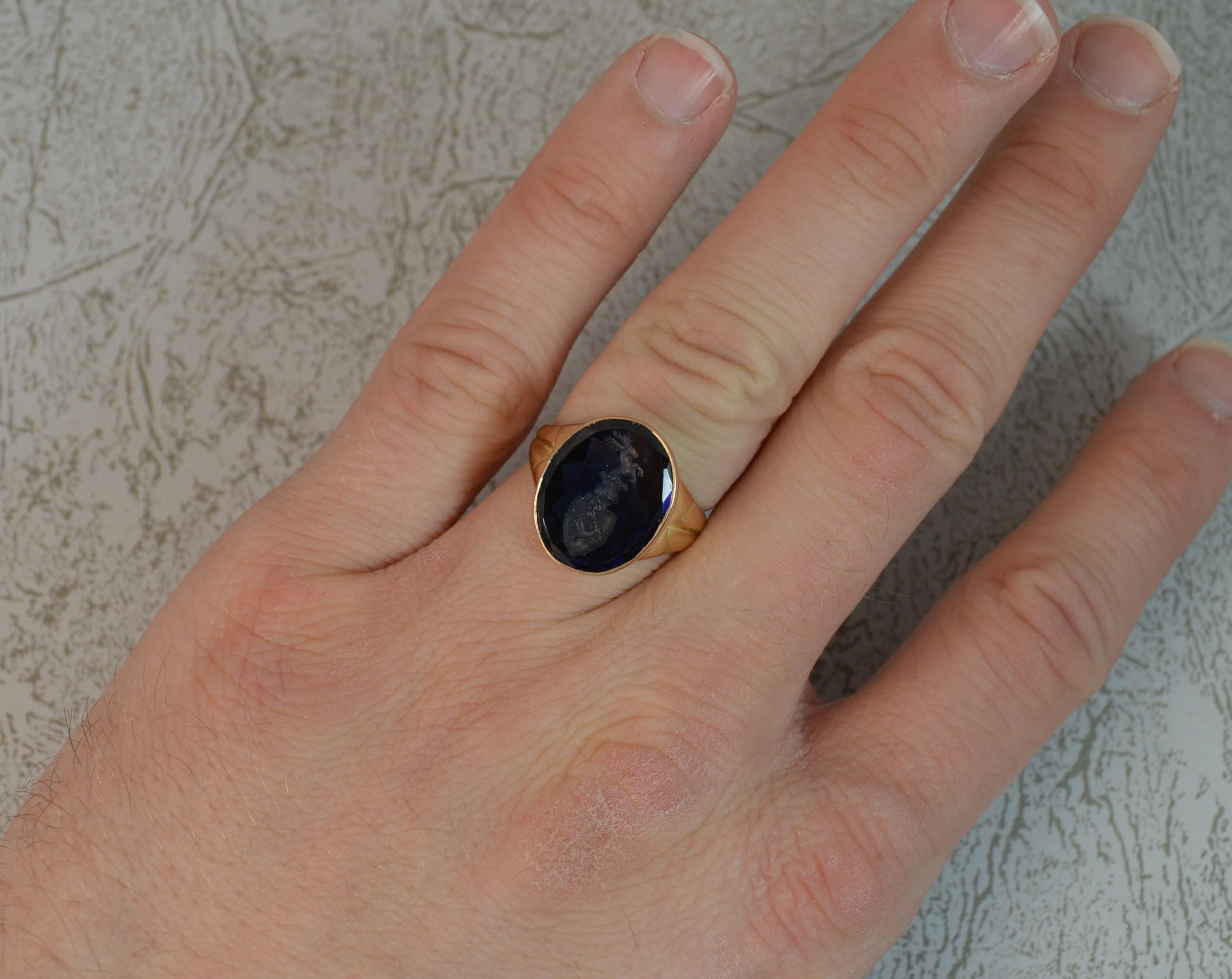 18 Carat Gold Blue Sapphire Intaglio Seal Signet Ring 9