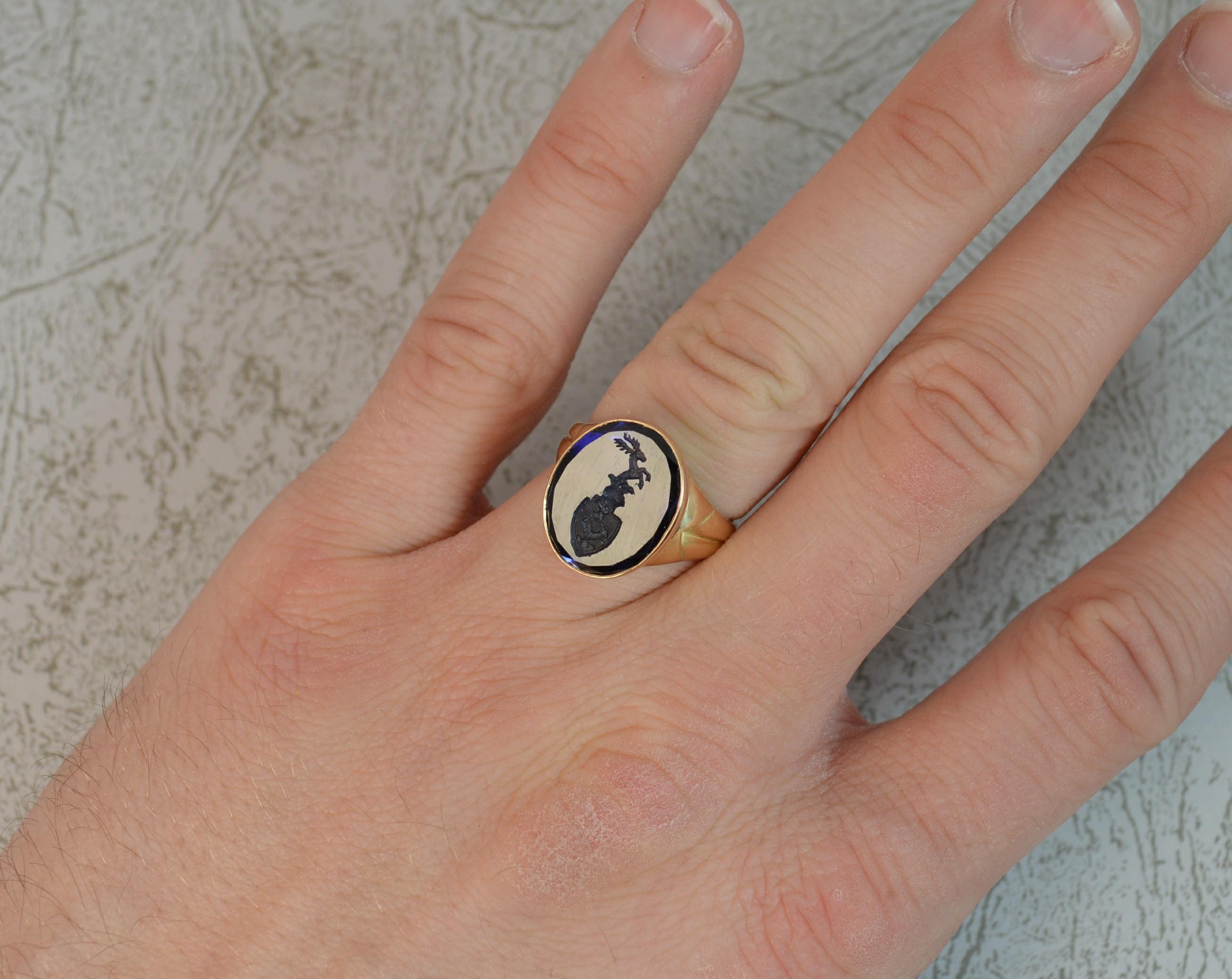 18 Carat Gold Blue Sapphire Intaglio Seal Signet Ring 10